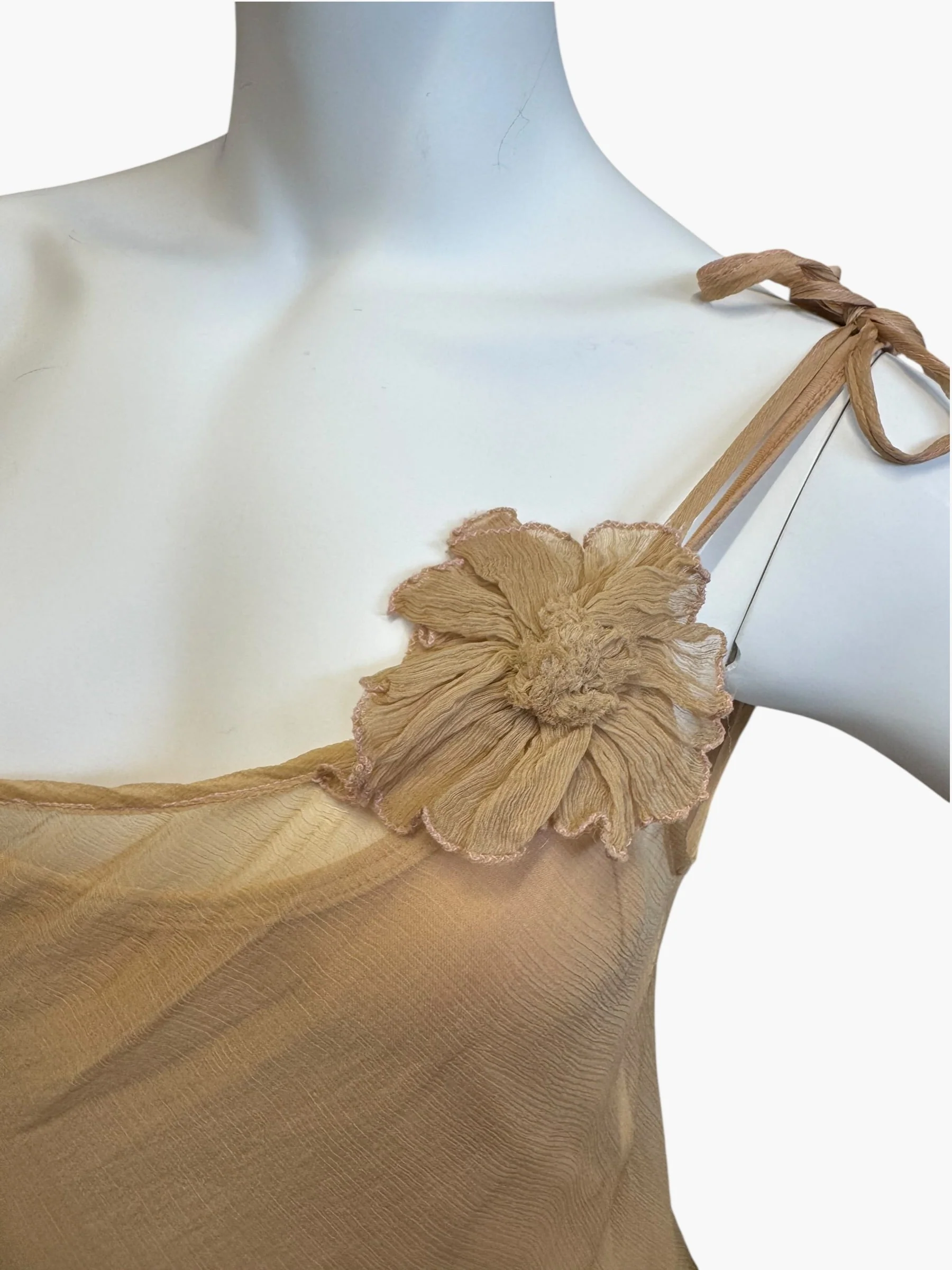 Laine, bias cut silk chiffon and pink dyed handkerchief dress with rosettes - Image 35