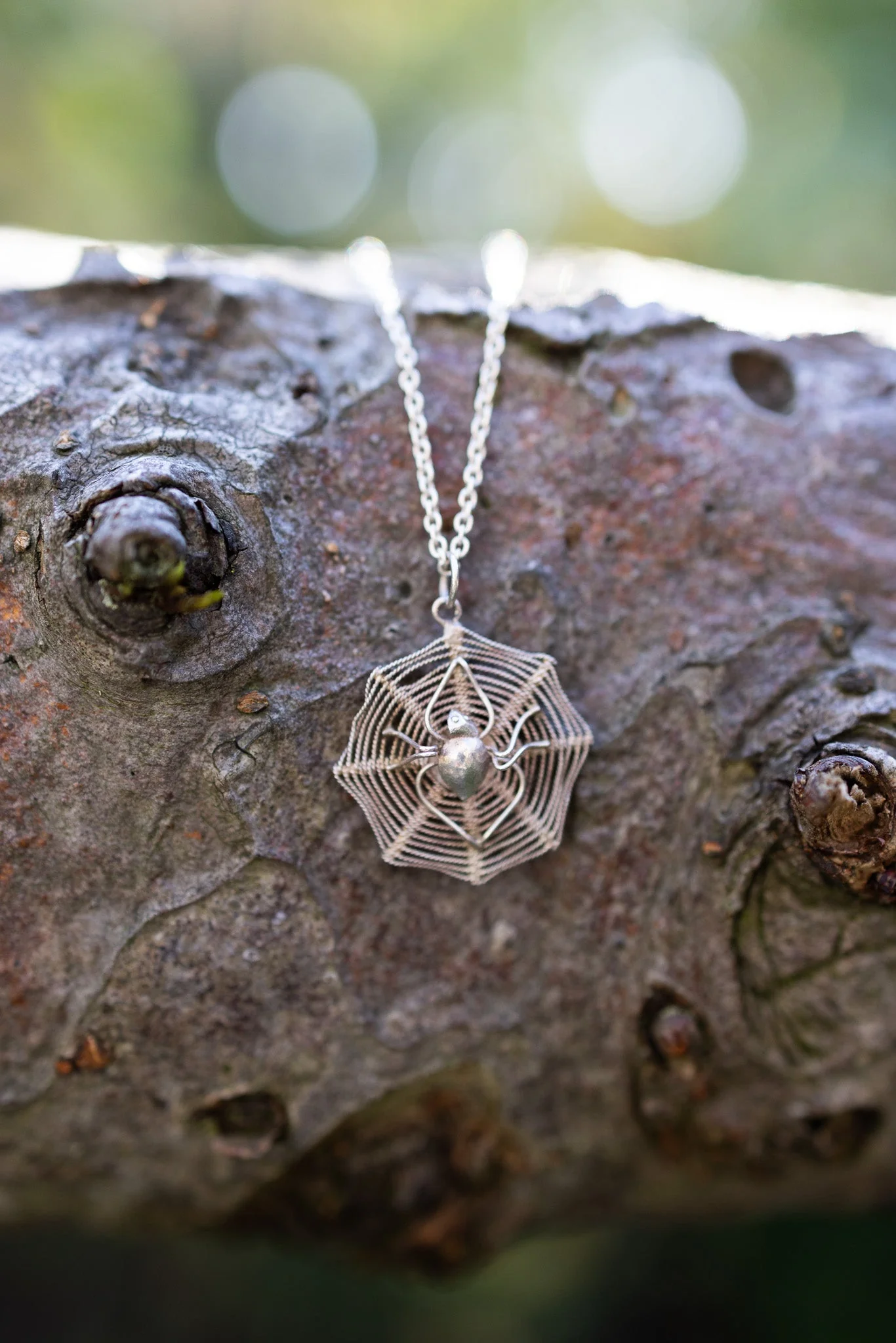 Lane, Victorian silver spiderweb charm on a silver chain - Image 4