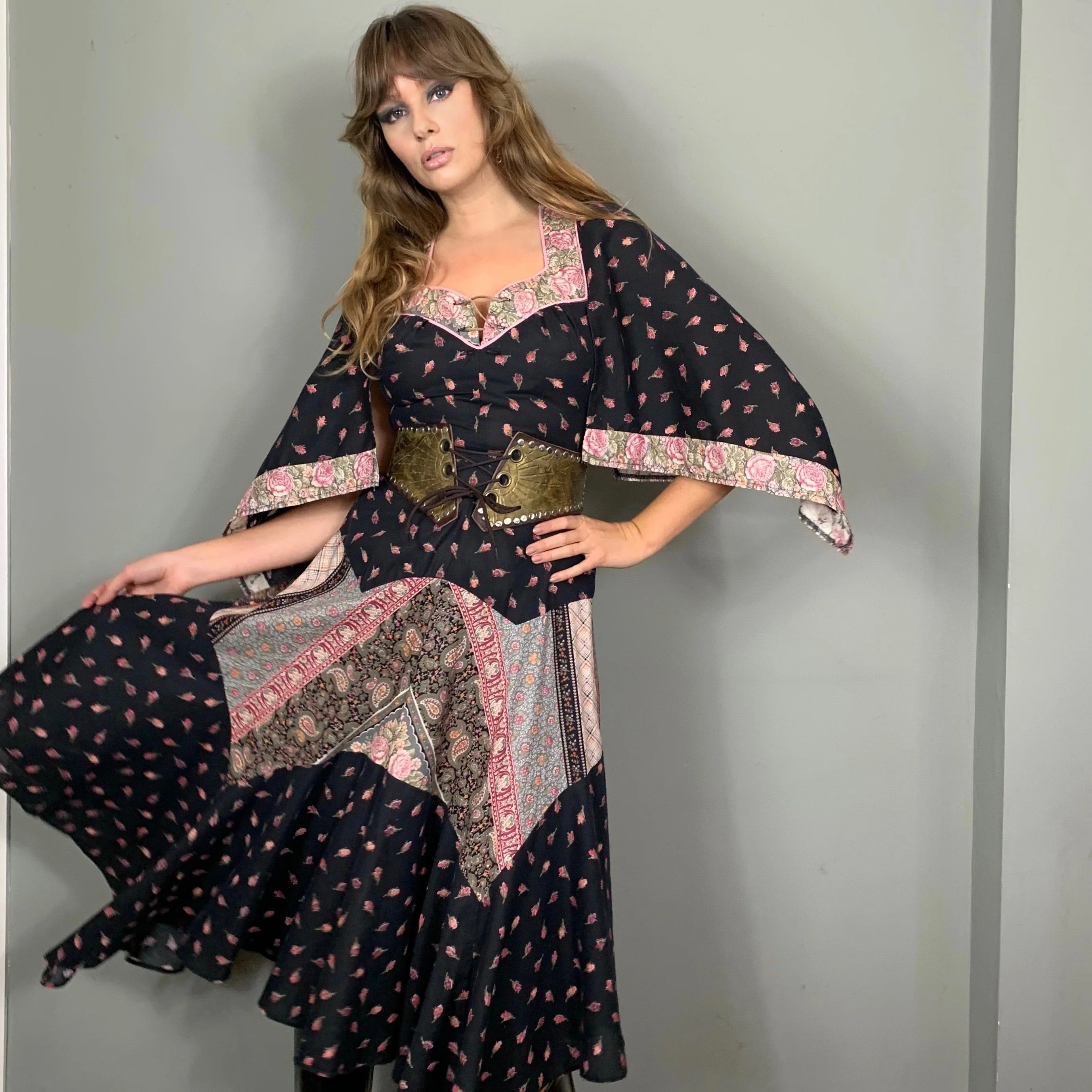 Larsa, rose mixed print 70s cotton dress - Image 6