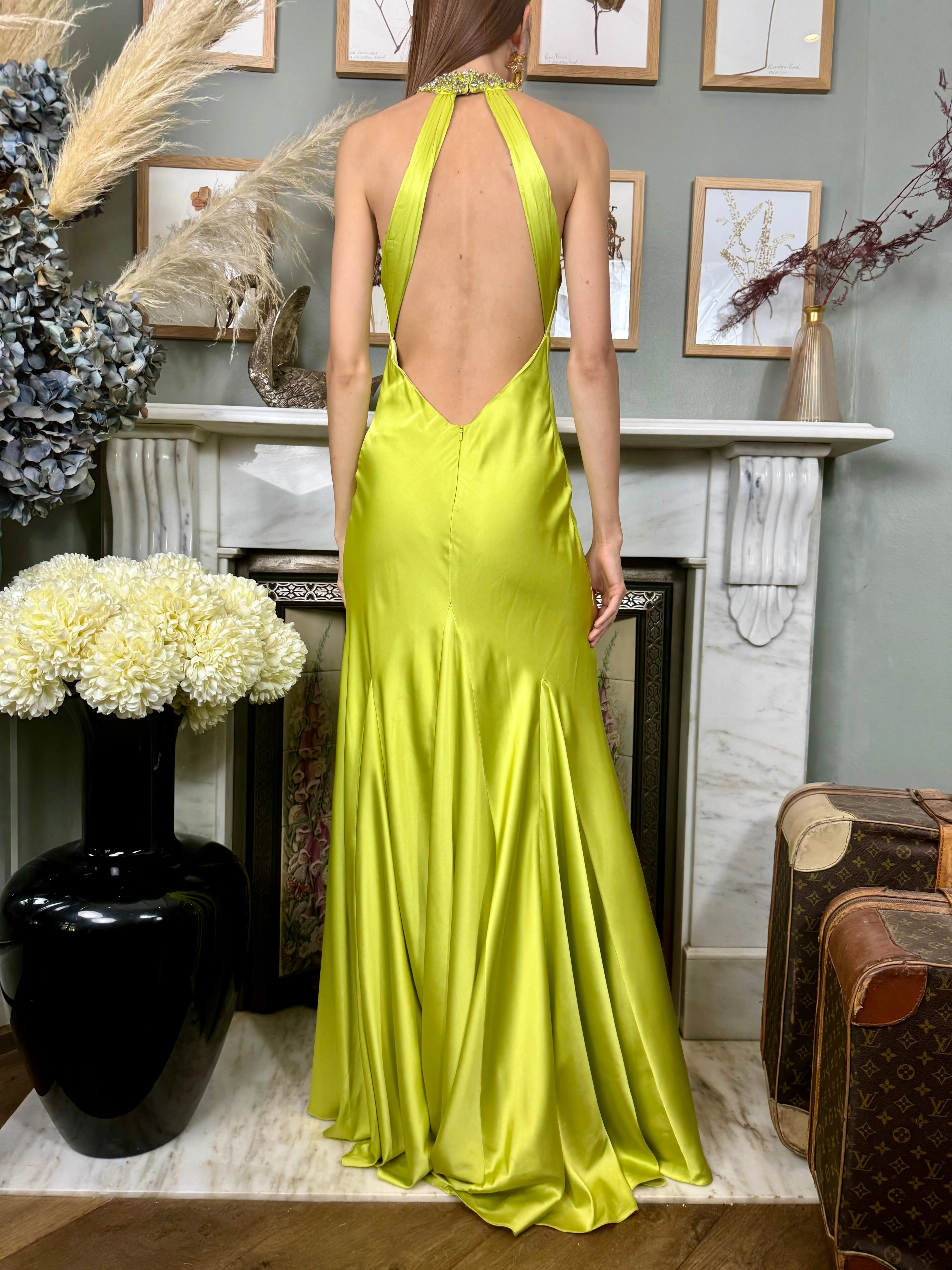 Lina, lime green silk and beaded dress - Image 8