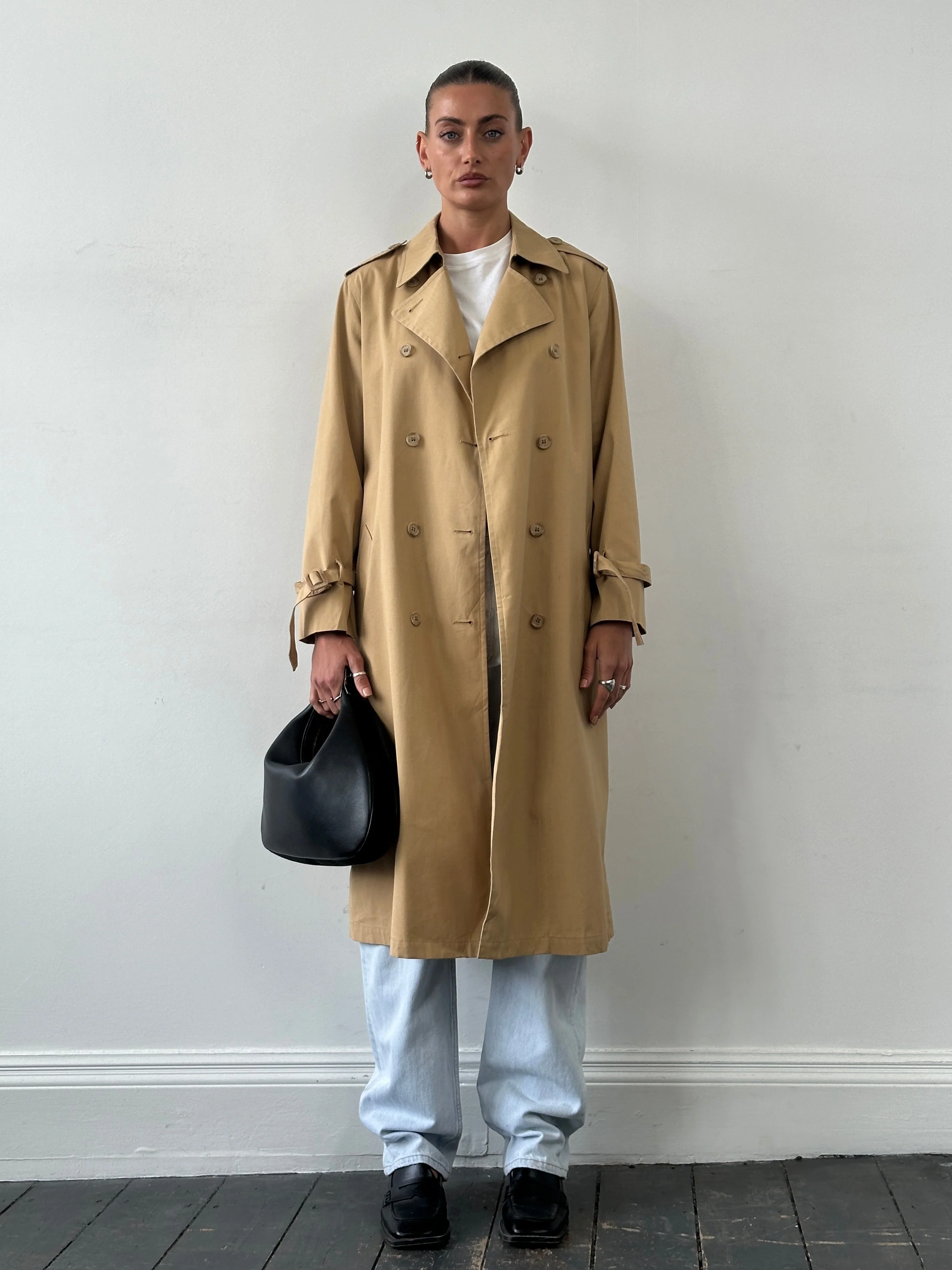 London Fog Cotton Double Breasted Belted Trench Coat - M - Image 11