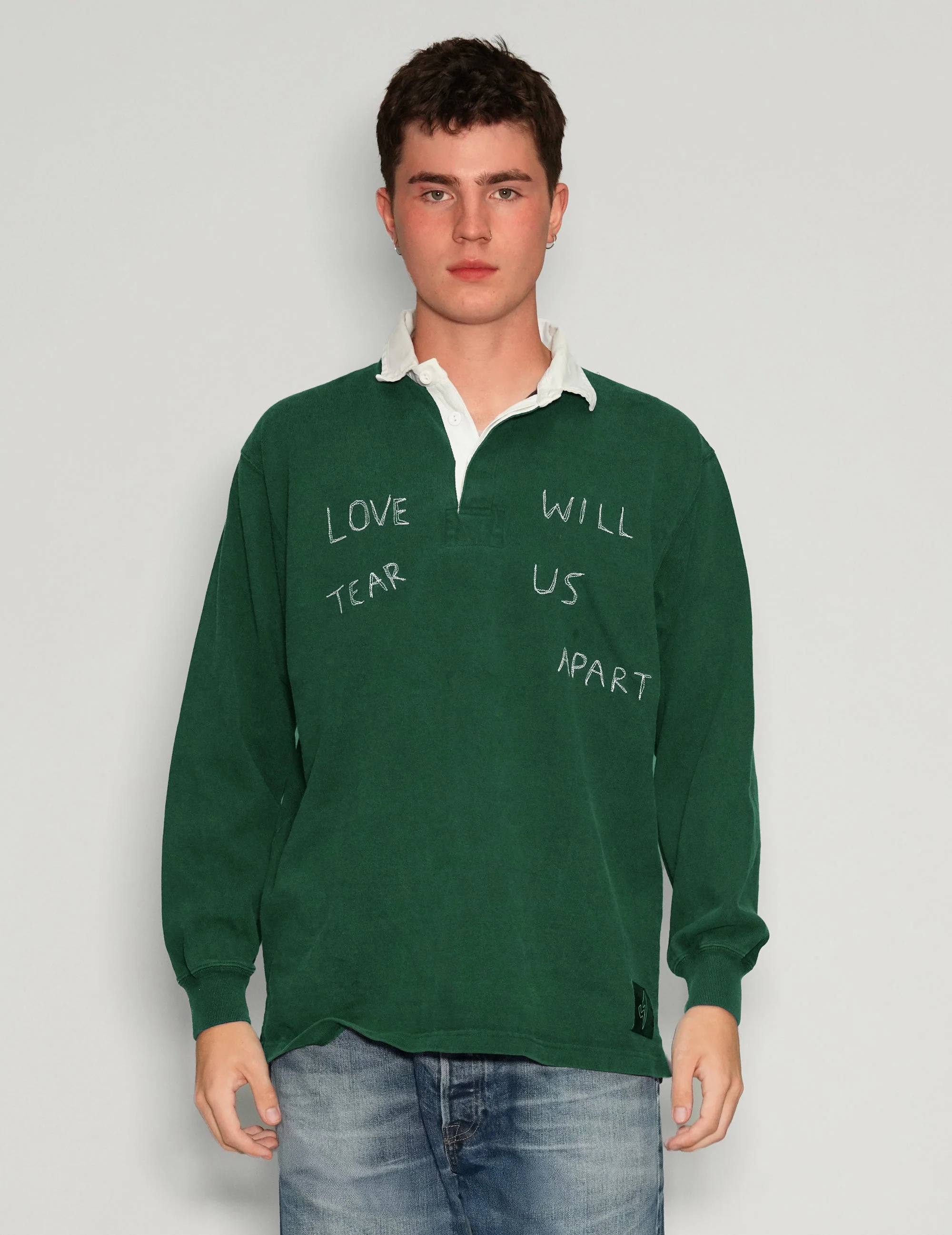 'Love Will Tear Us Apart' Rugby Shirt in Green