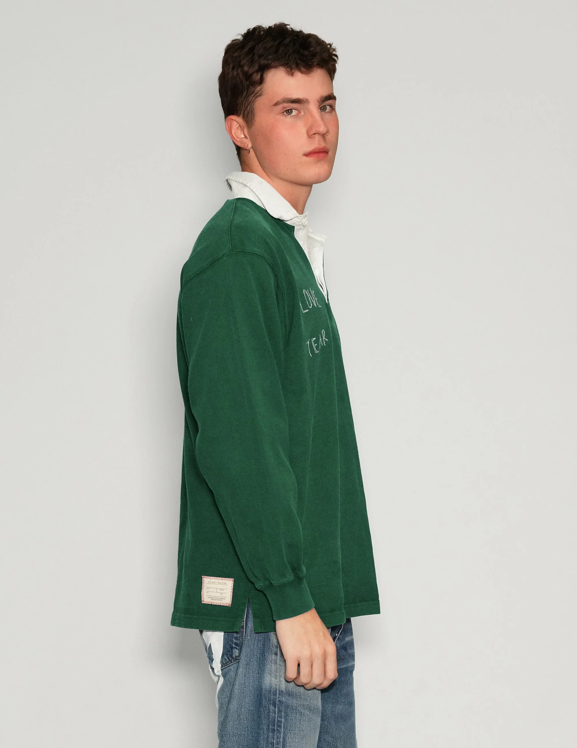 'Love Will Tear Us Apart' Rugby Shirt in Green - Image 2