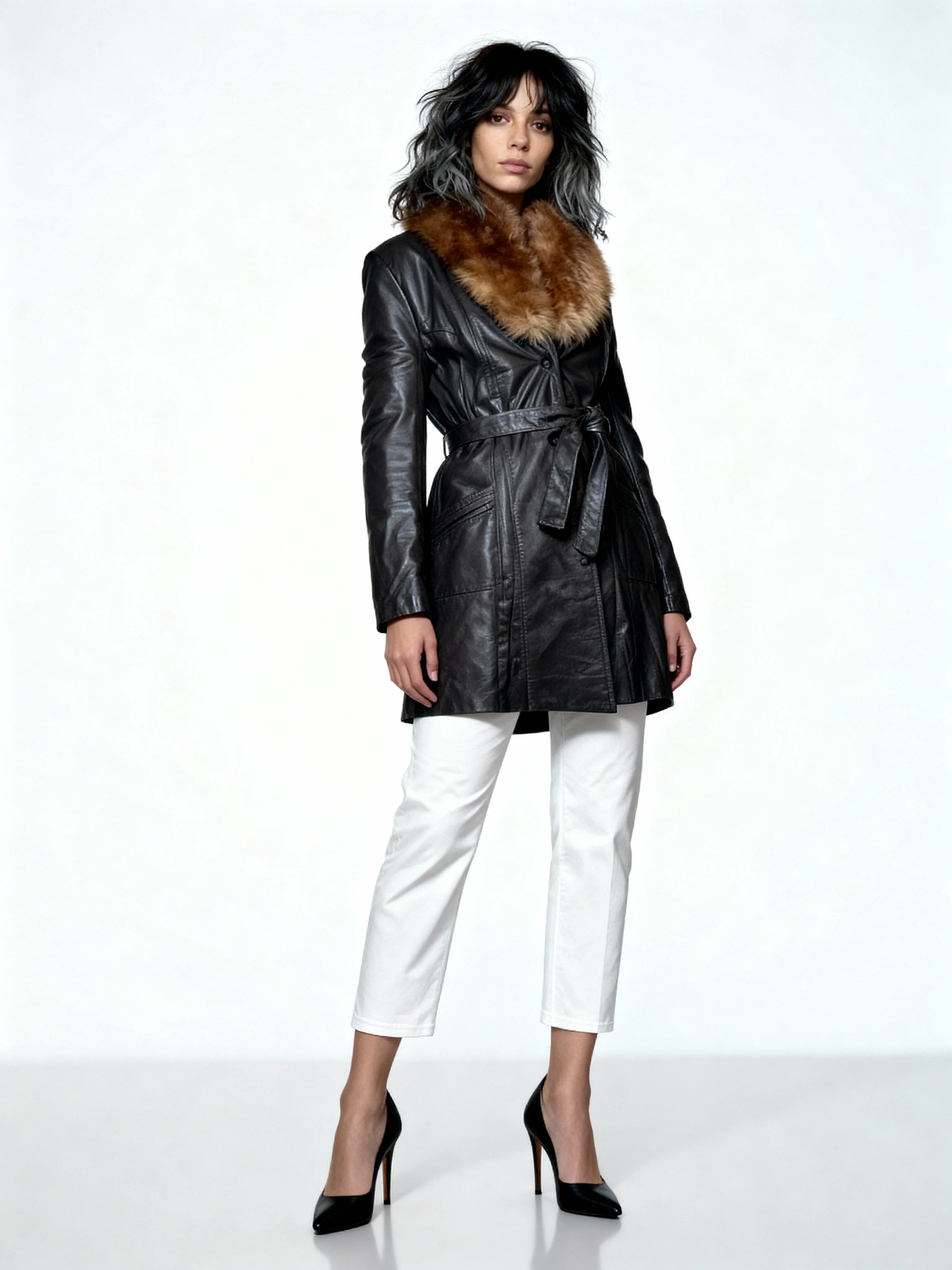 Lovely Original 1970's Vintage Brown Leather & Sheepskin Coat UK 8 - 12
