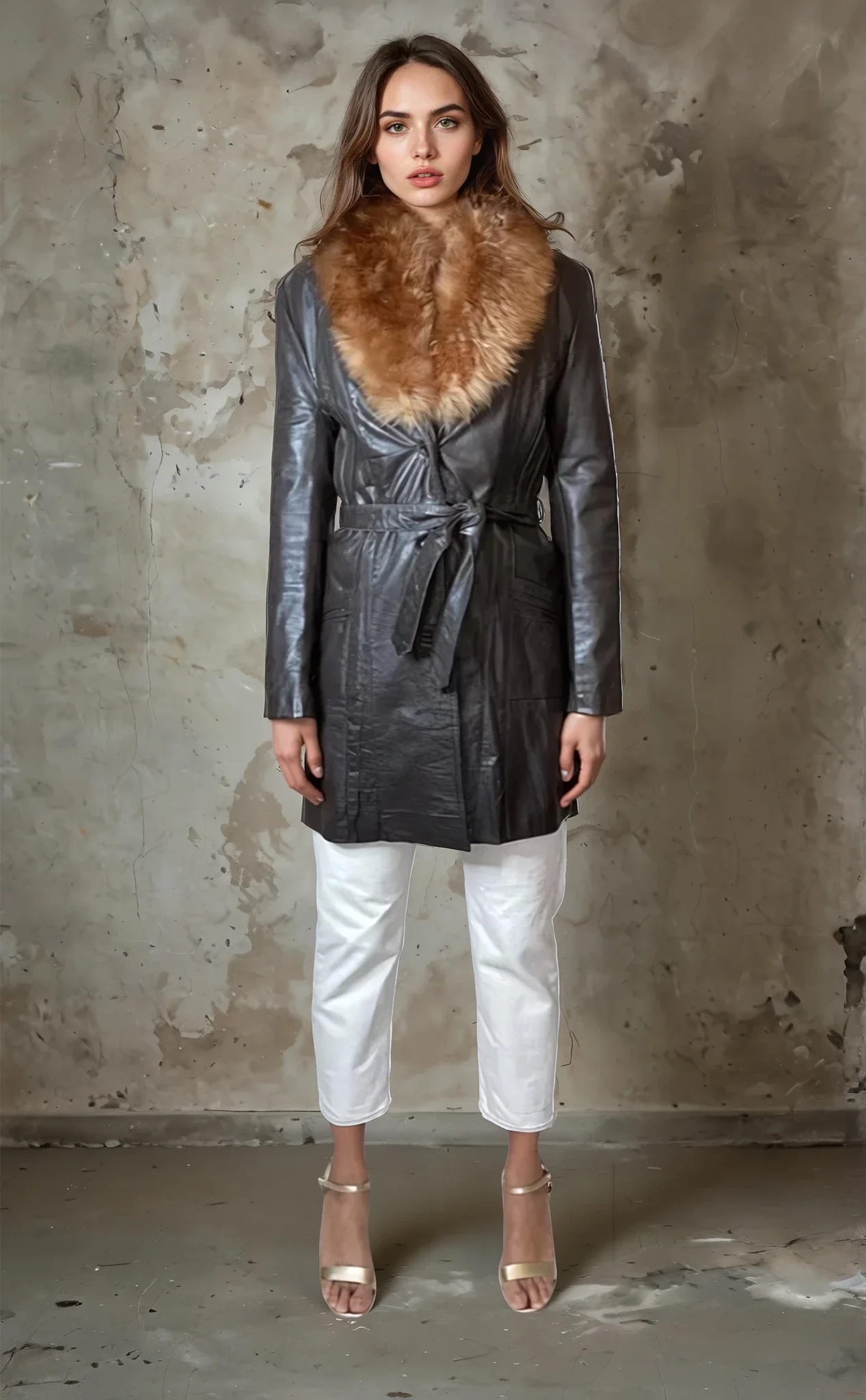 Lovely Original 1970's Vintage Brown Leather & Sheepskin Coat UK 8 - 12 - Image 3