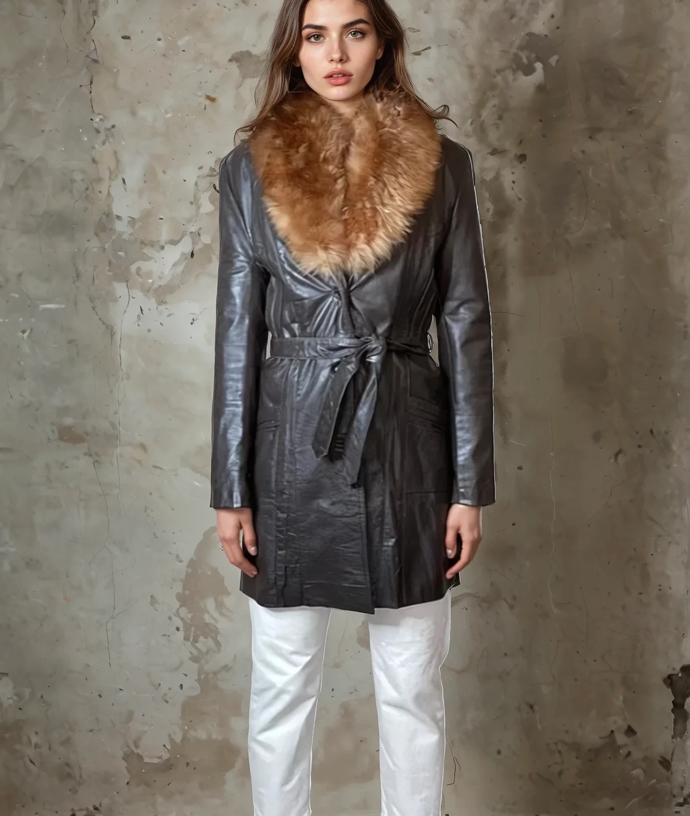 Lovely Original 1970's Vintage Brown Leather & Sheepskin Coat UK 8 - 12 - Image 4