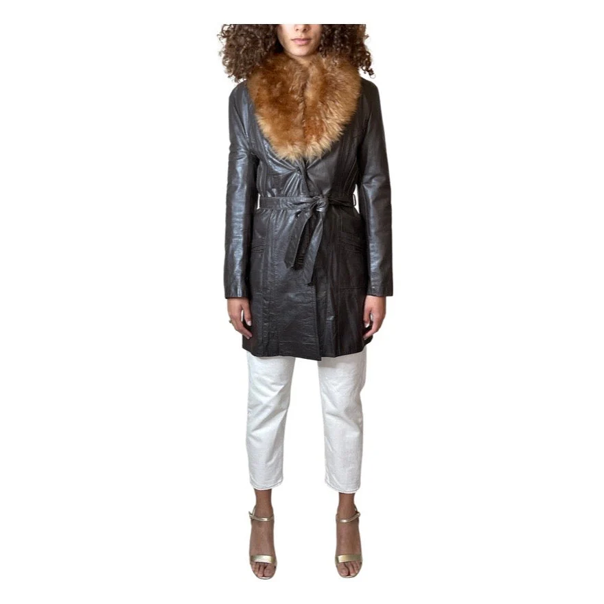 Lovely Original 1970's Vintage Brown Leather & Sheepskin Coat UK 8 - 12 - Image 6