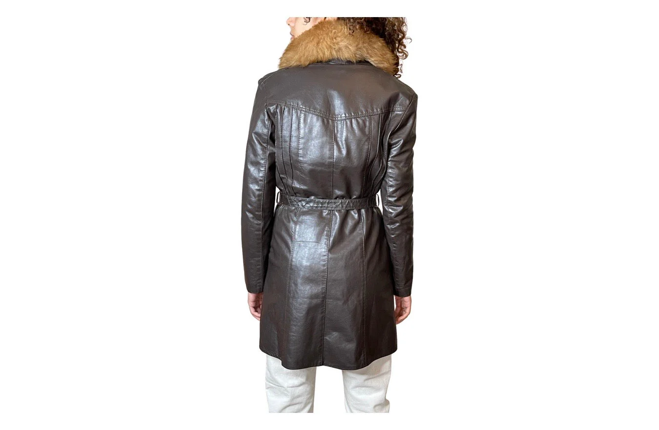 Lovely Original 1970's Vintage Brown Leather & Sheepskin Coat UK 8 - 12 - Image 8