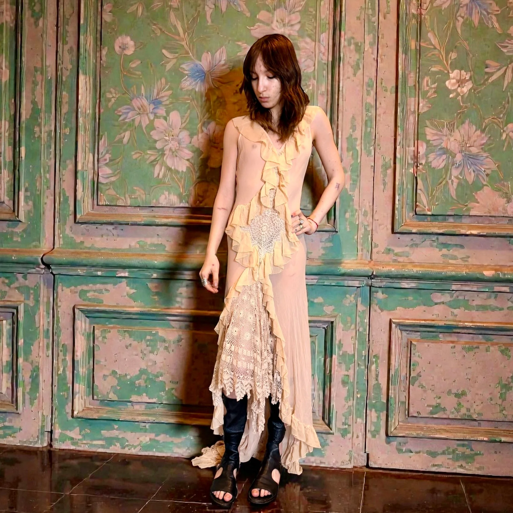 Lupa, 90s bias cut chiffon and crochet frill dress - Image 5