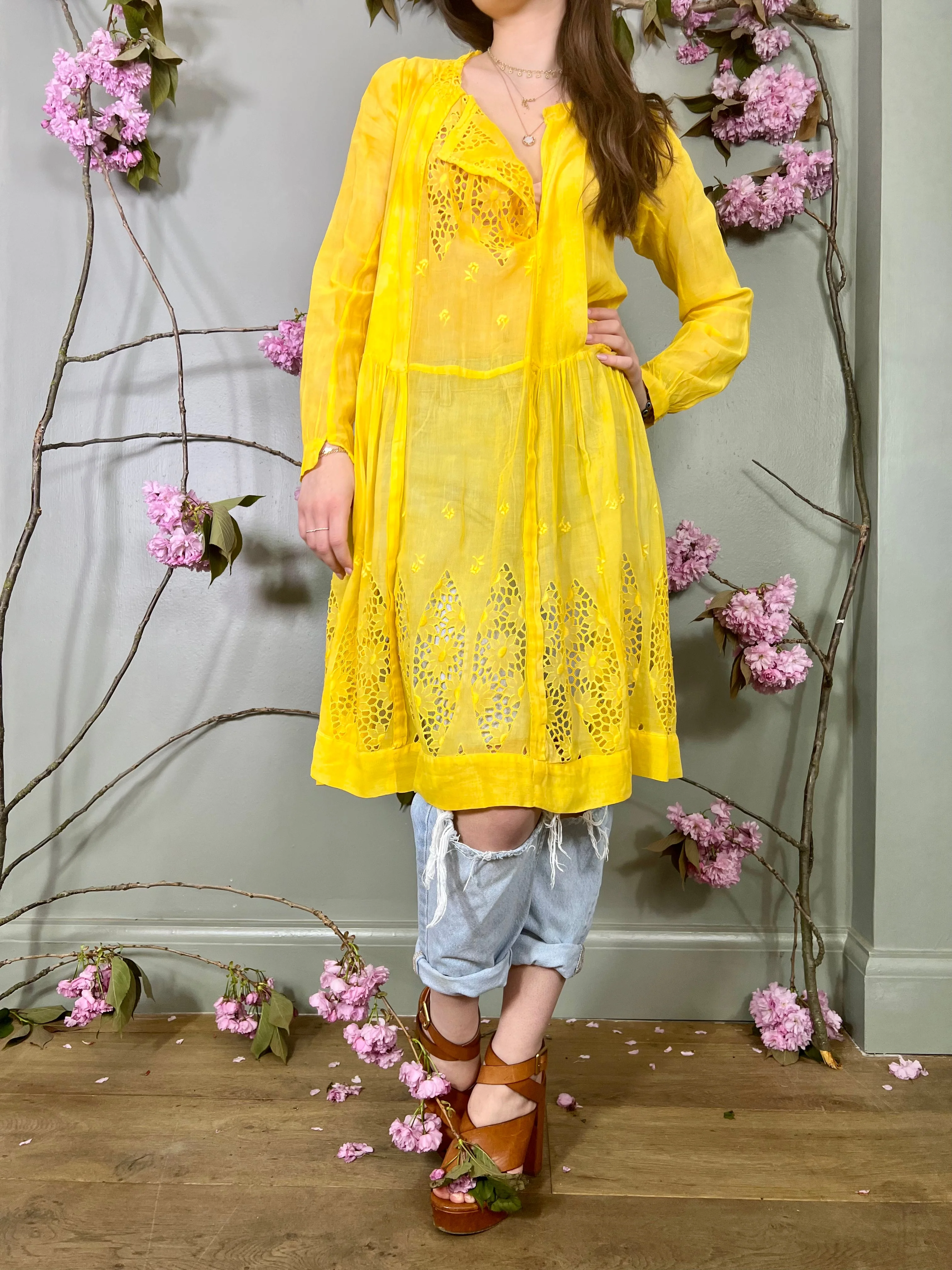 Lupa, yellow hand dyed Victorian day dress - Image 11