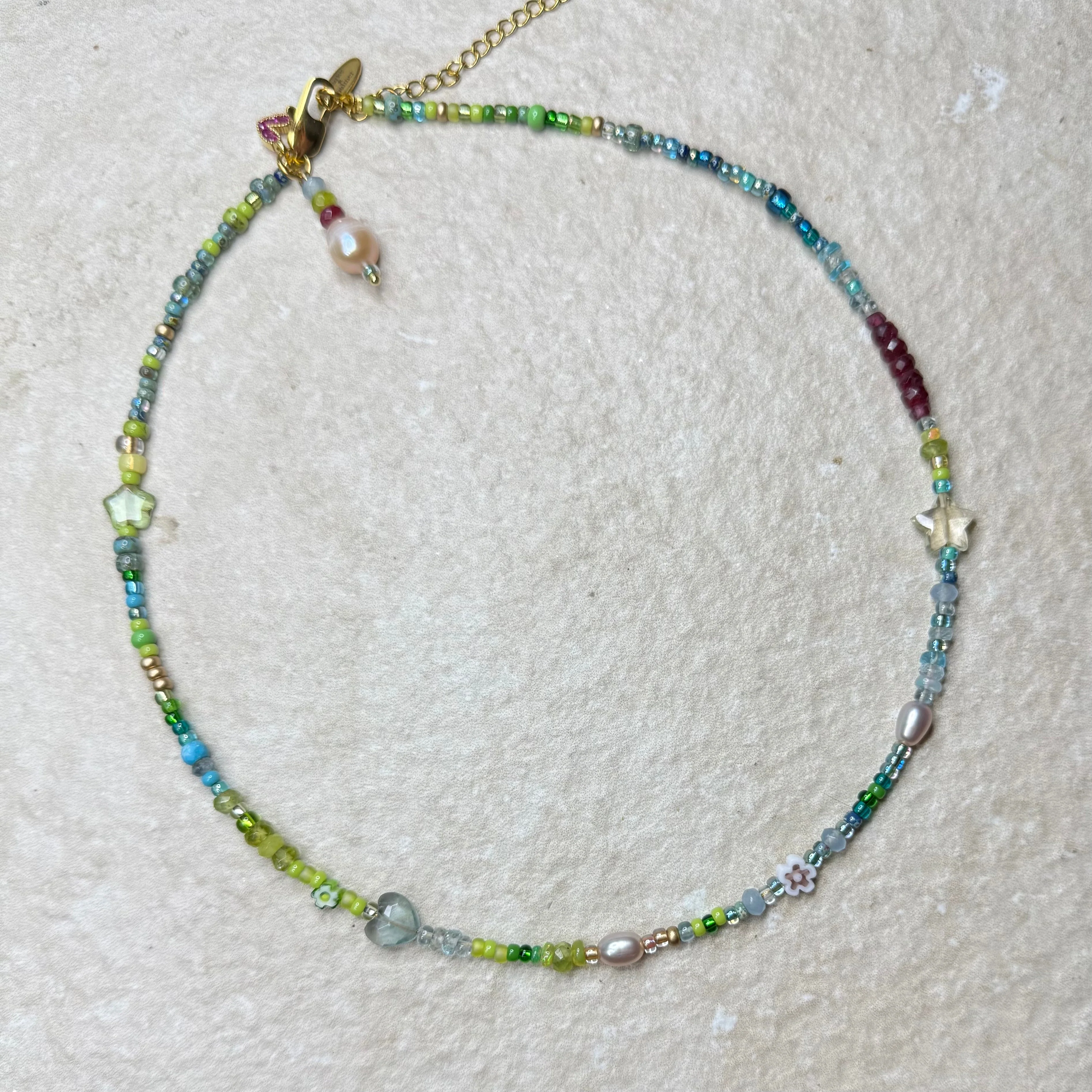 Luxury Dolly Mixture Gemstone Necklace with Mother of Pearl Initial | CLARKE PALMER - Image 2