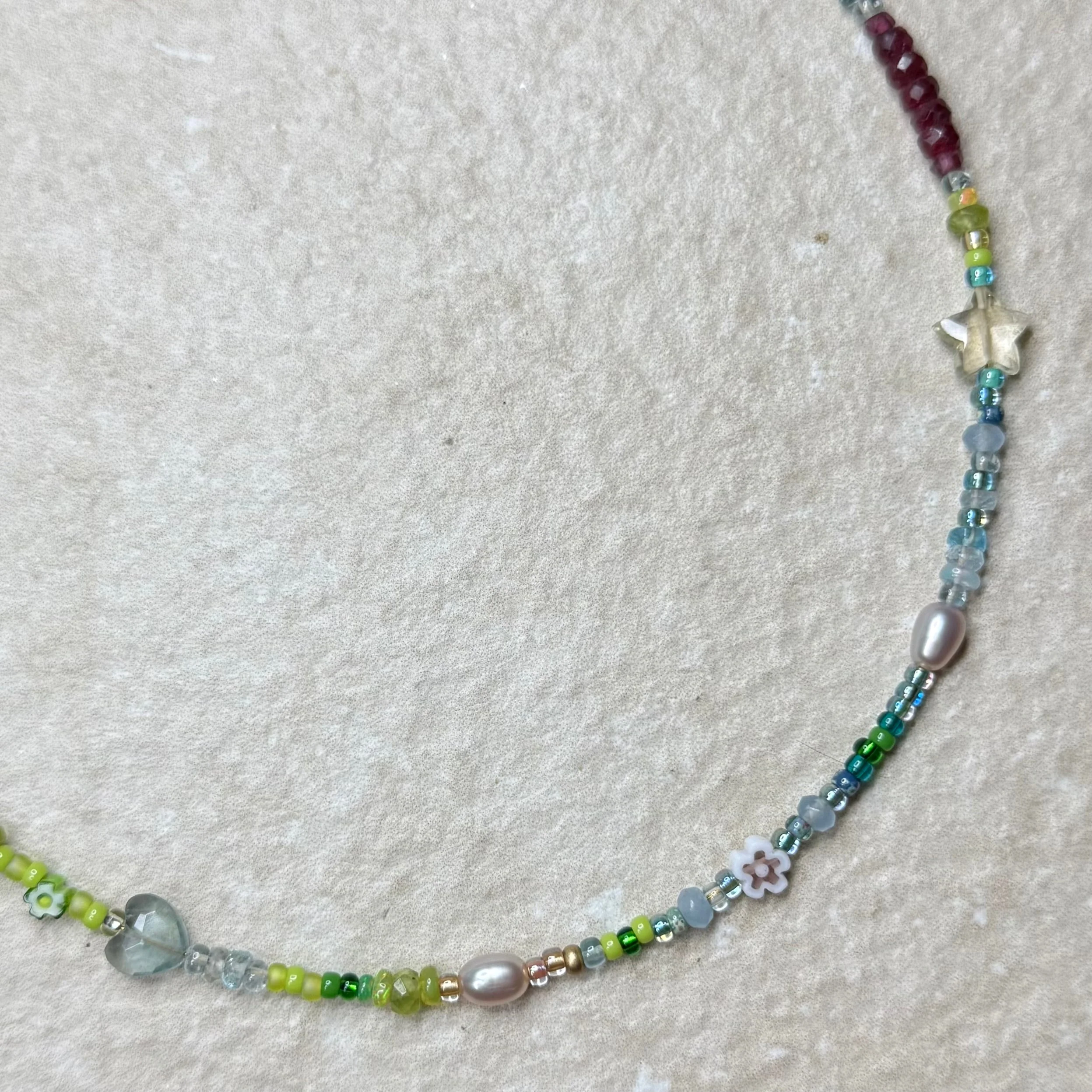 Luxury Dolly Mixture Gemstone Necklace with Mother of Pearl Initial | CLARKE PALMER - Image 5