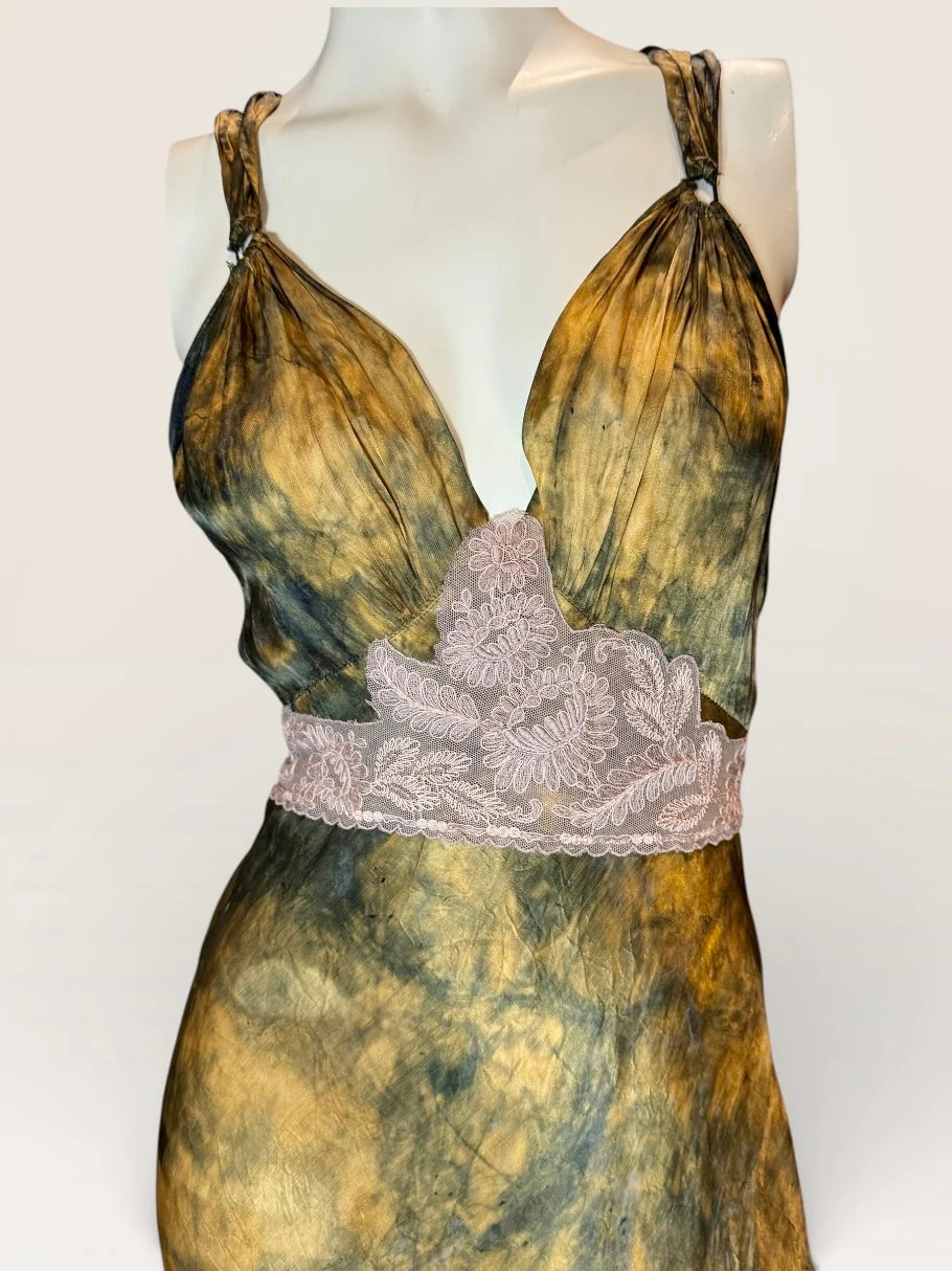 Marley, hand dyed original 20s silk and lace slip bias cut dress - Image 8