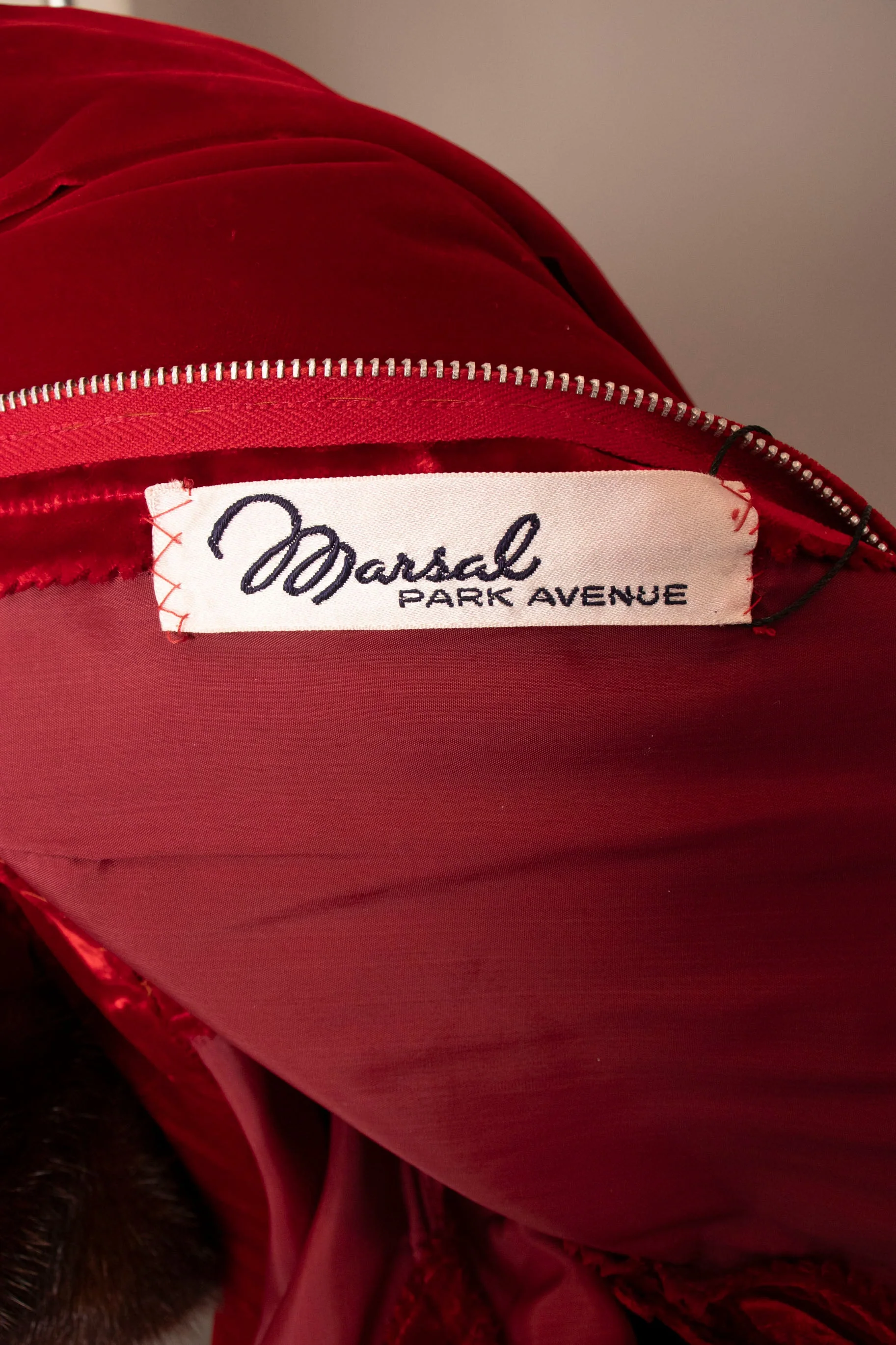 Marsal Red Velvet Gown with Mink Hem - Image 58