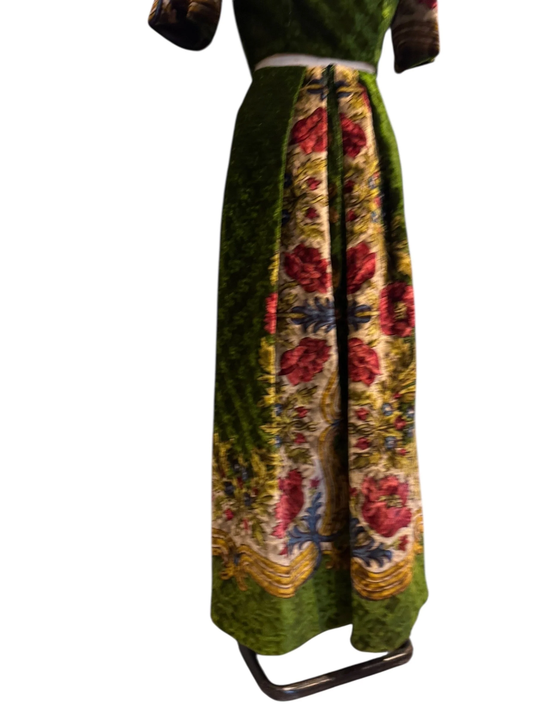Olivia, reworked Edwardian olive green floral velour skirt and jacket - Image 11