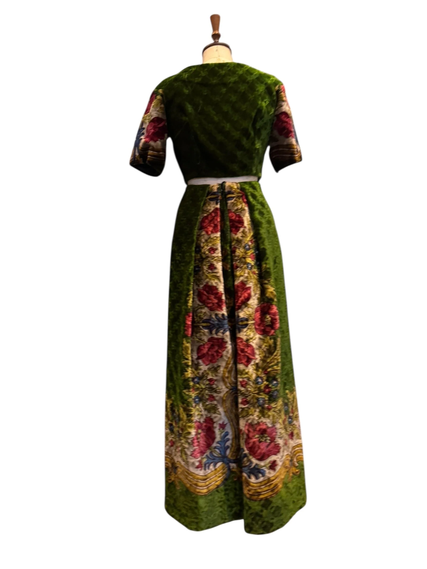 Olivia, reworked Edwardian olive green floral velour skirt and jacket - Image 12