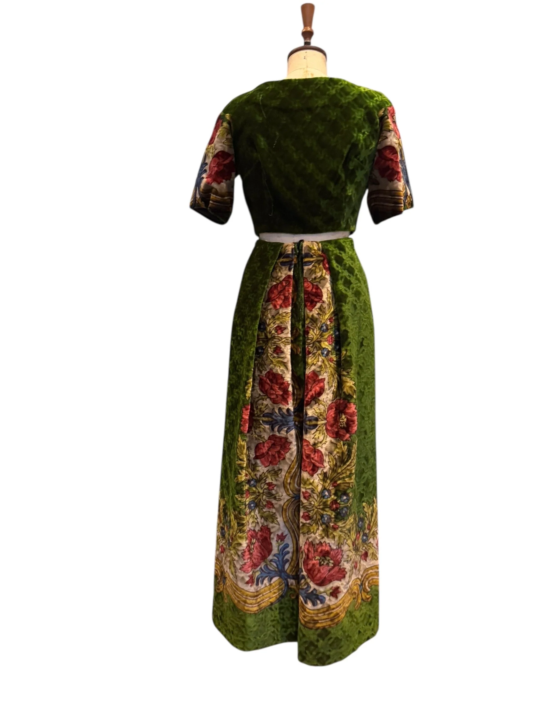 Olivia, reworked Edwardian olive green floral velour skirt and jacket - Image 14