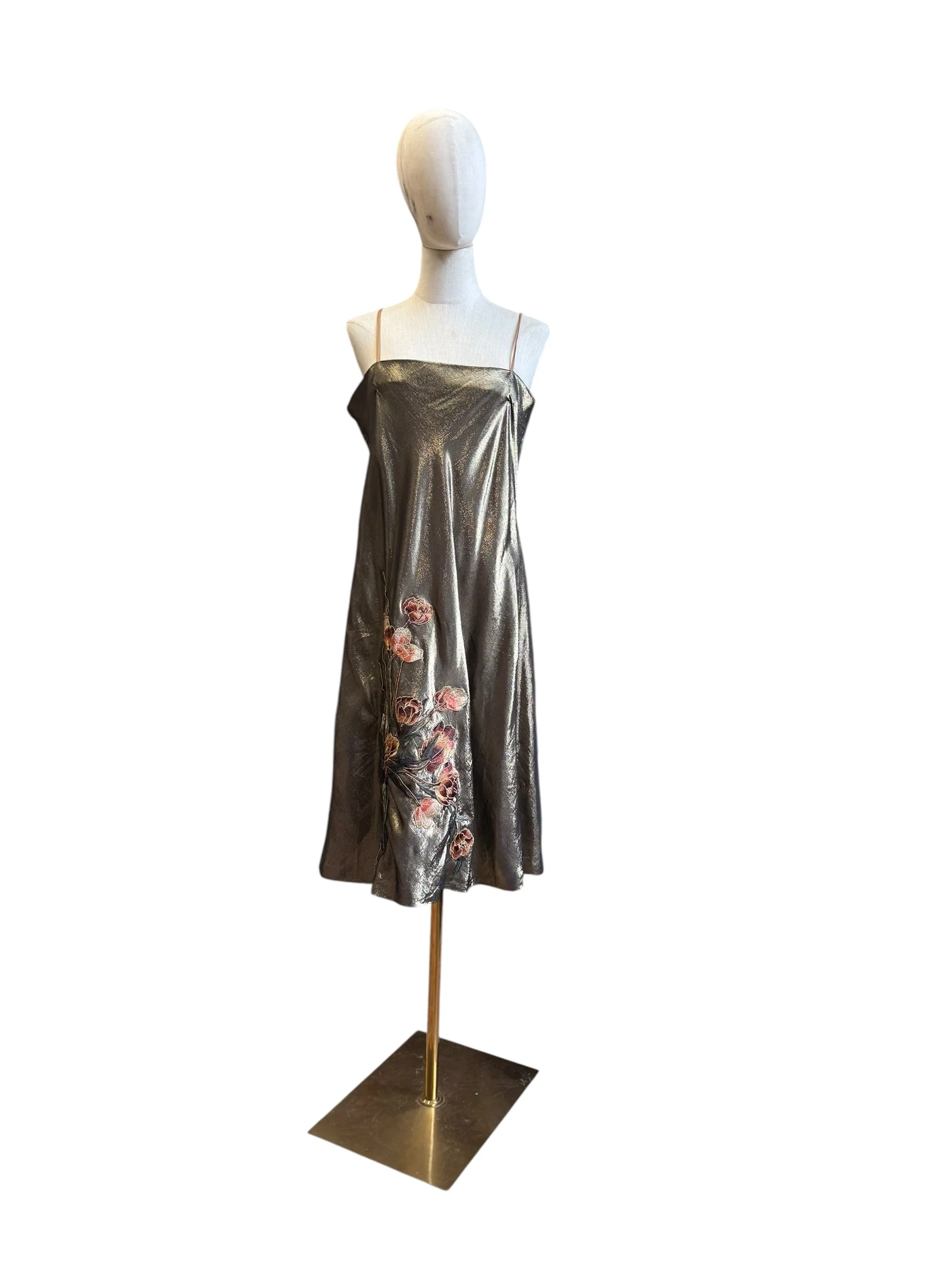 Pauline Trigére, 50s gold metallic embroidered dress - Image 6
