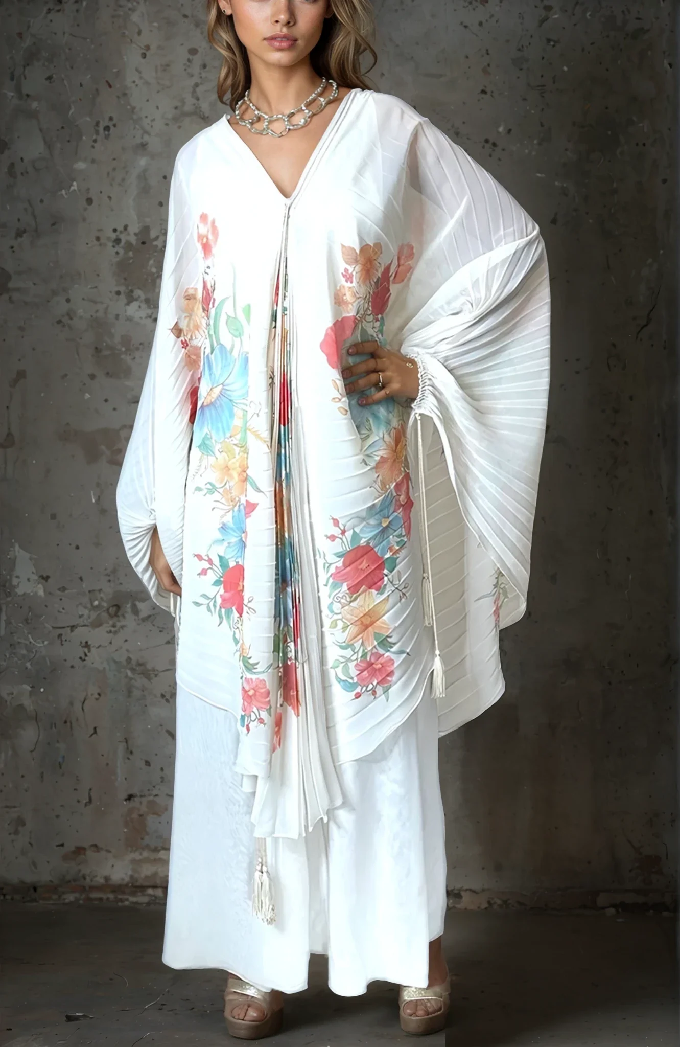 1970's Sensational Vintage Cream Floral Pleated Wedding Dress UK 8 - 14 - Image 3