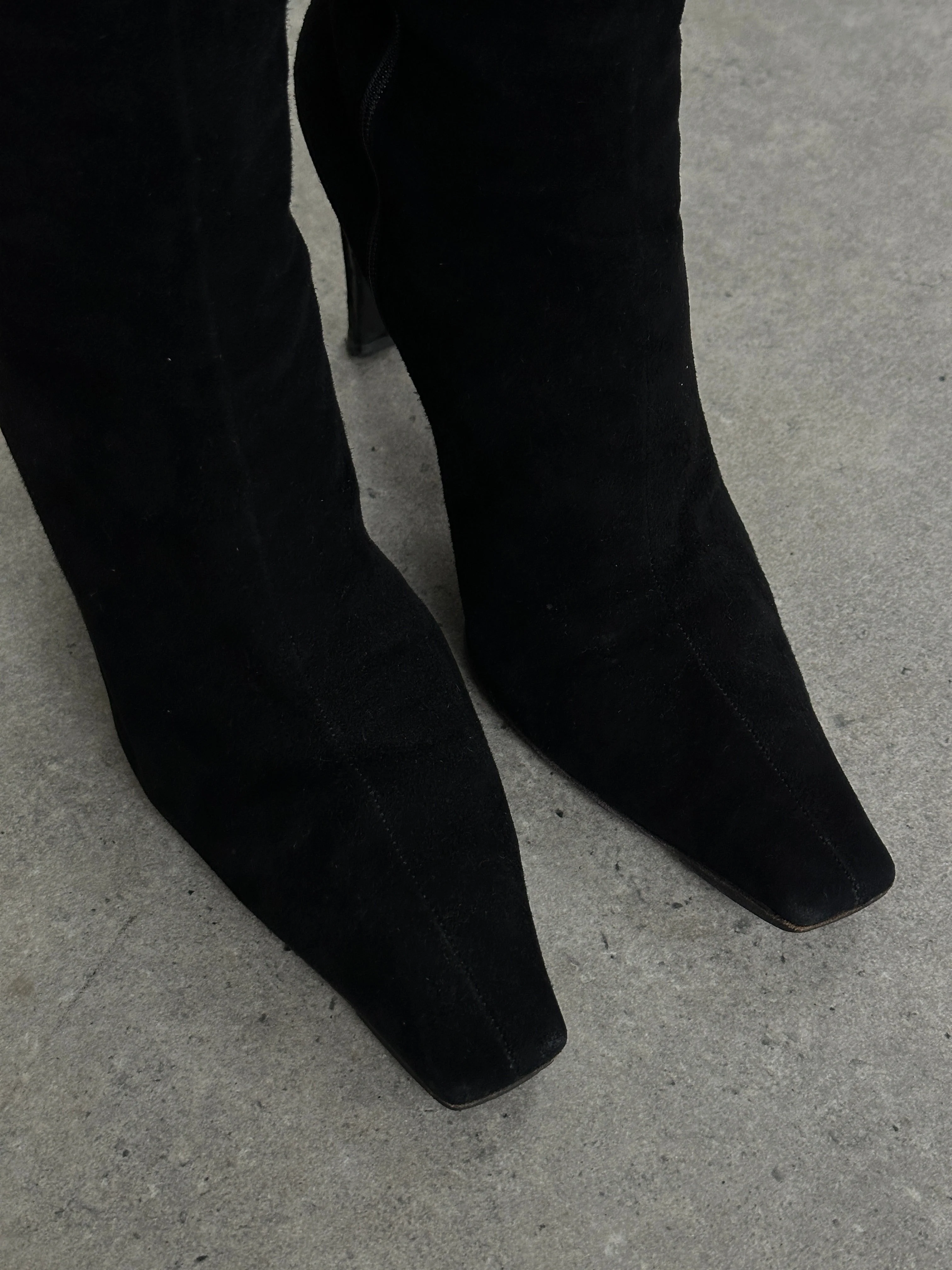 Prada 2000s Suede Square Toe Heeled Knee Boots - UK 7.5 / EU 40.5 - Image 20