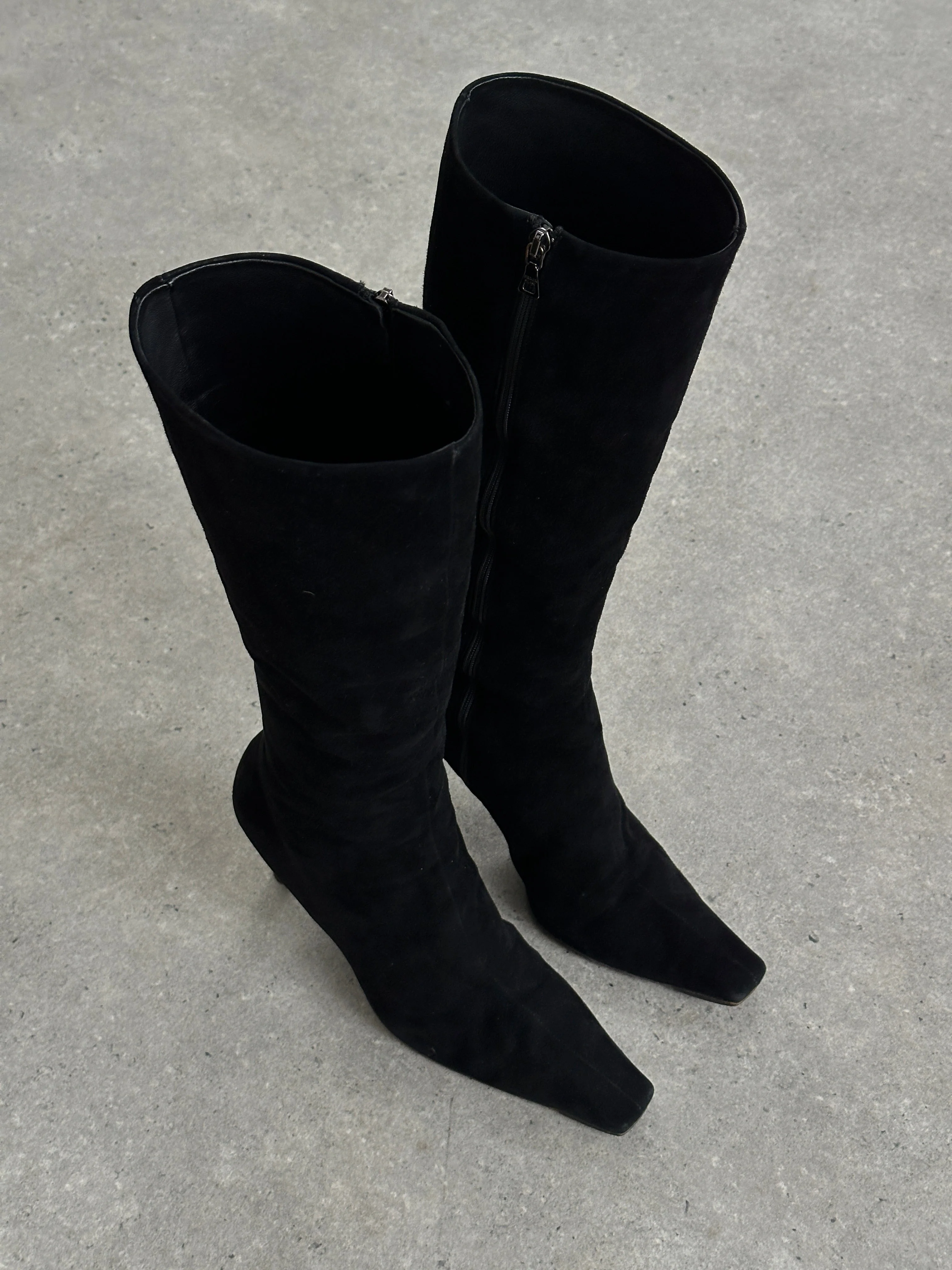 Prada 2000s Suede Square Toe Heeled Knee Boots - UK 7.5 / EU 40.5 - Image 5