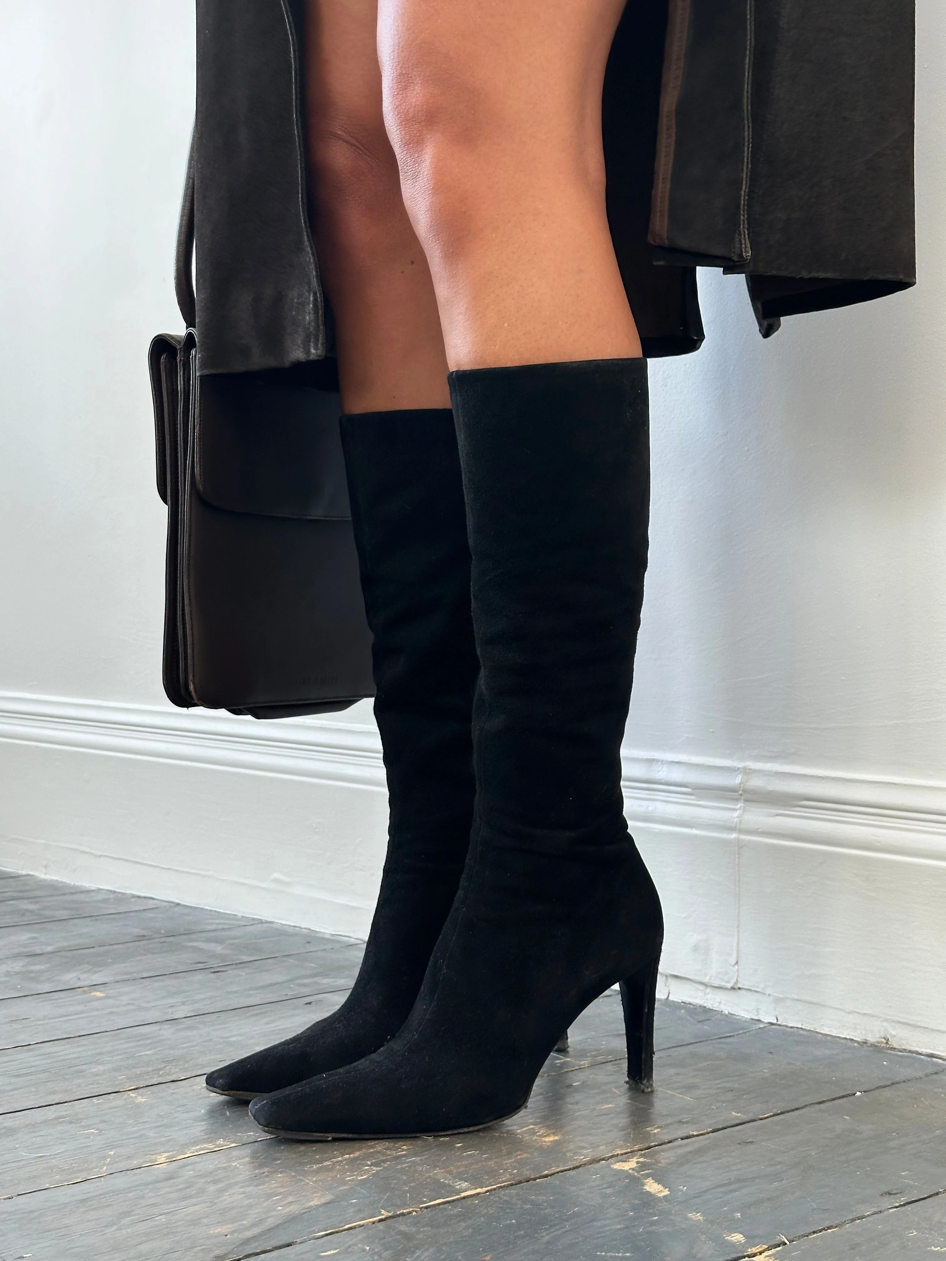 Prada 2000s Suede Square Toe Heeled Knee Boots - UK 7.5 / EU 40.5 - Image 57