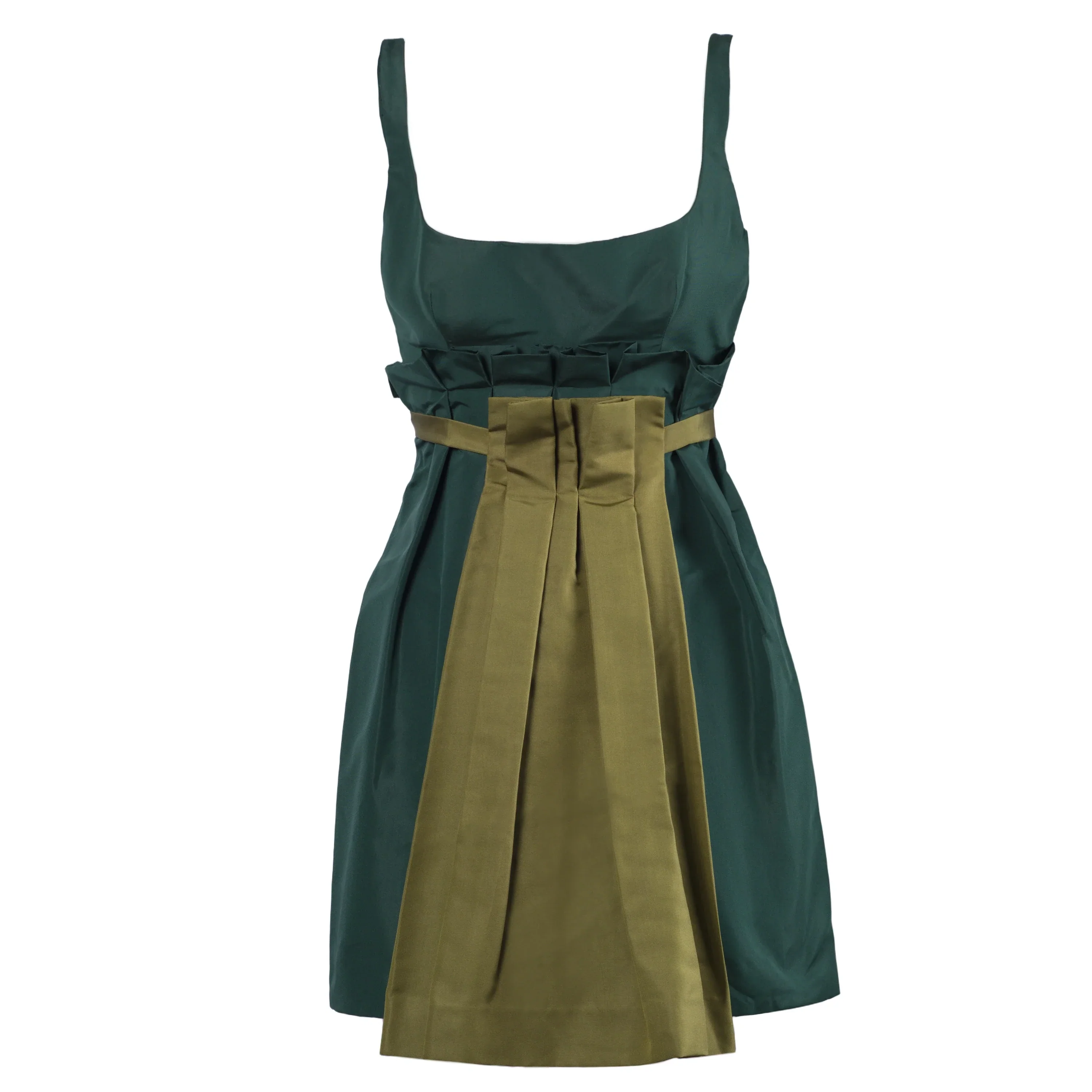 Prada Green Mini Dress With Contrast Pleated Insert - '10s - Image 12