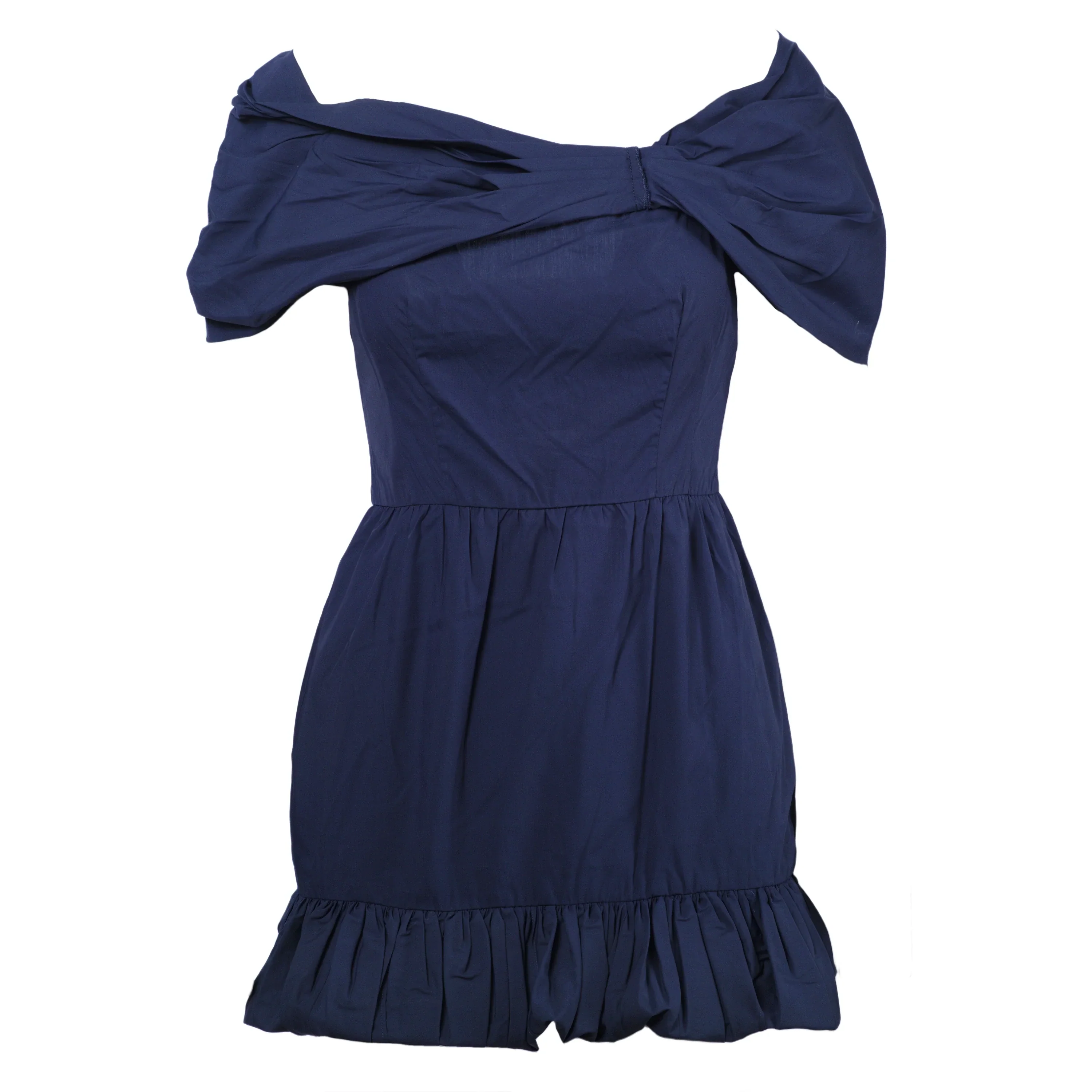 Prada Mini Blue Dress with Off-the-Shoulder Neckline and Ruffled Hem- '10s - Image 9