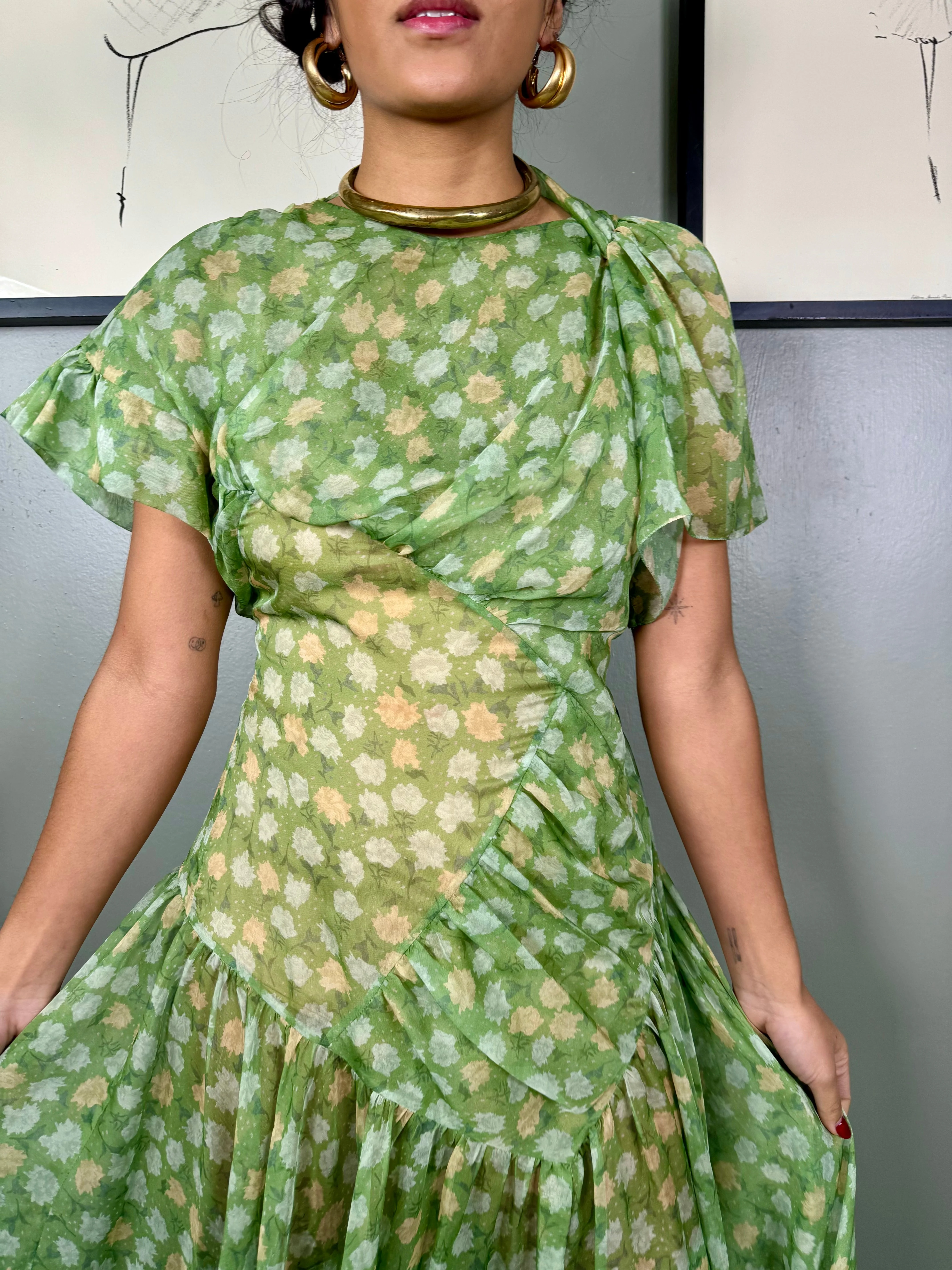 Preen, does 40s draped floral dress - Image 5