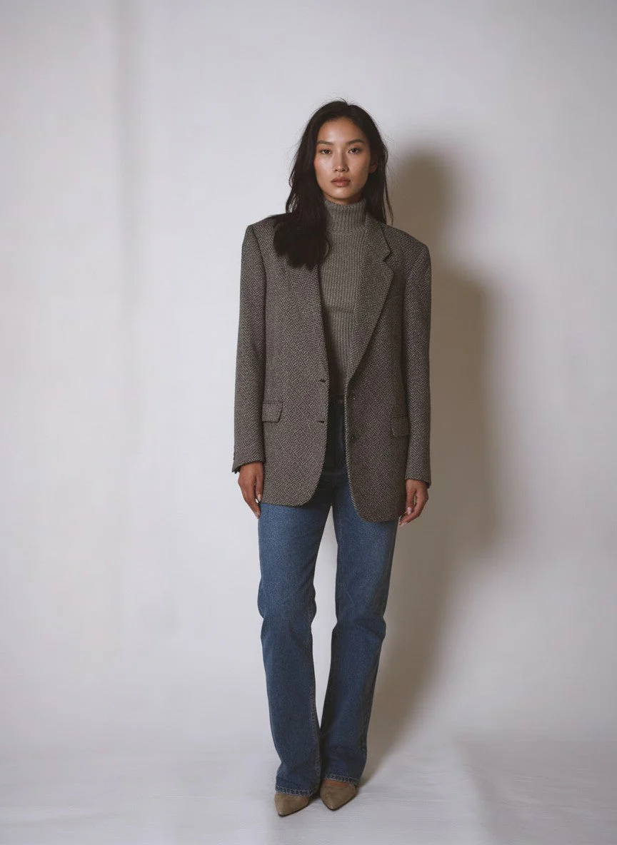 PURE VIRGIN WOOL HERRINGBONE BLAZER JACKET - Image 7