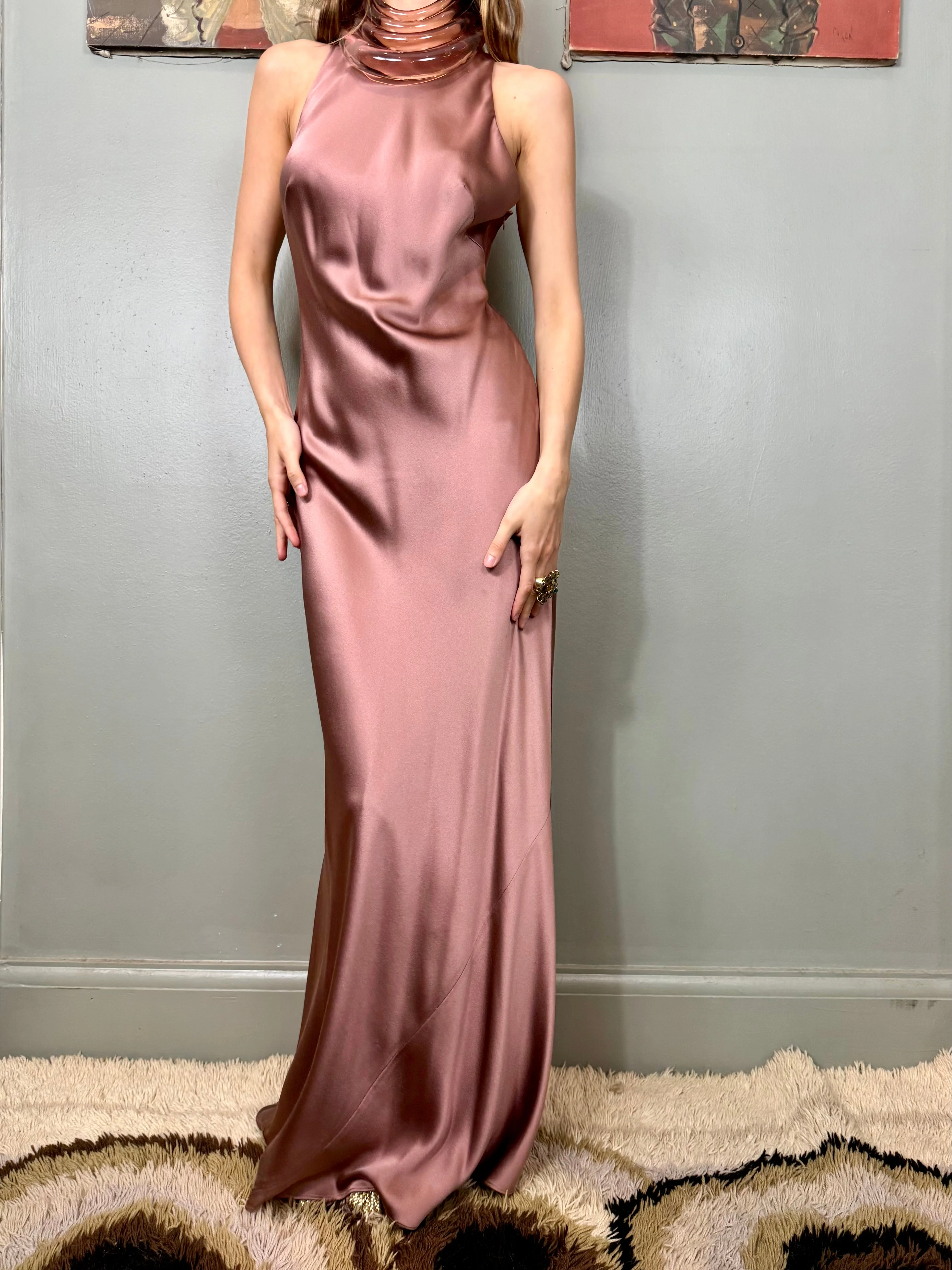 Ralph Lauren, long sik lilac bias cut Dress - Image 5