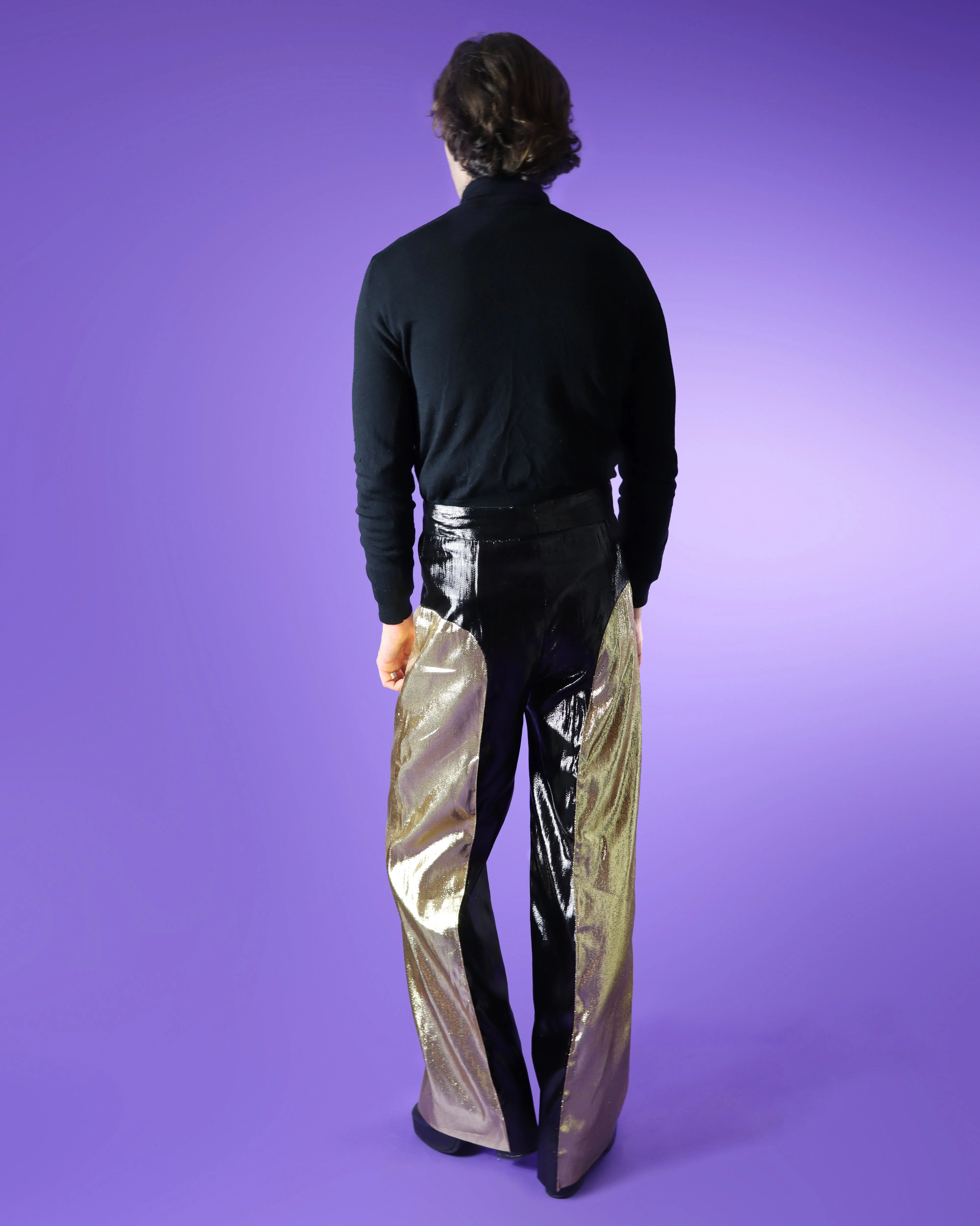 RARE DEADSTOCK Vintage 1970s Gold and Black Lurex Lamé Glam Rock Disco Flares - Image 202