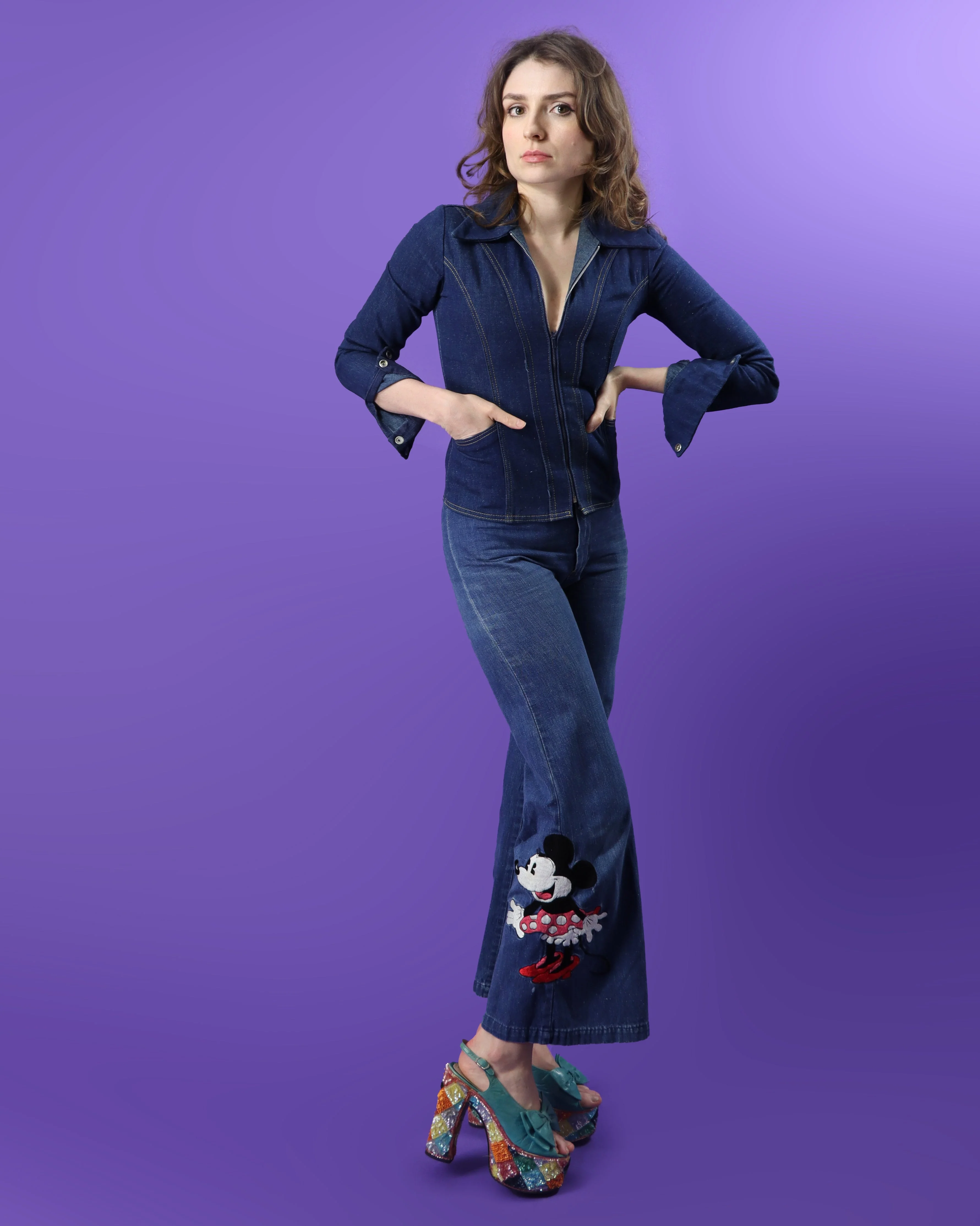 RARE Vintage 1970s Antonio Guiseppe Minnie Mouse Disney Denim Suit Set Flares - Image 163