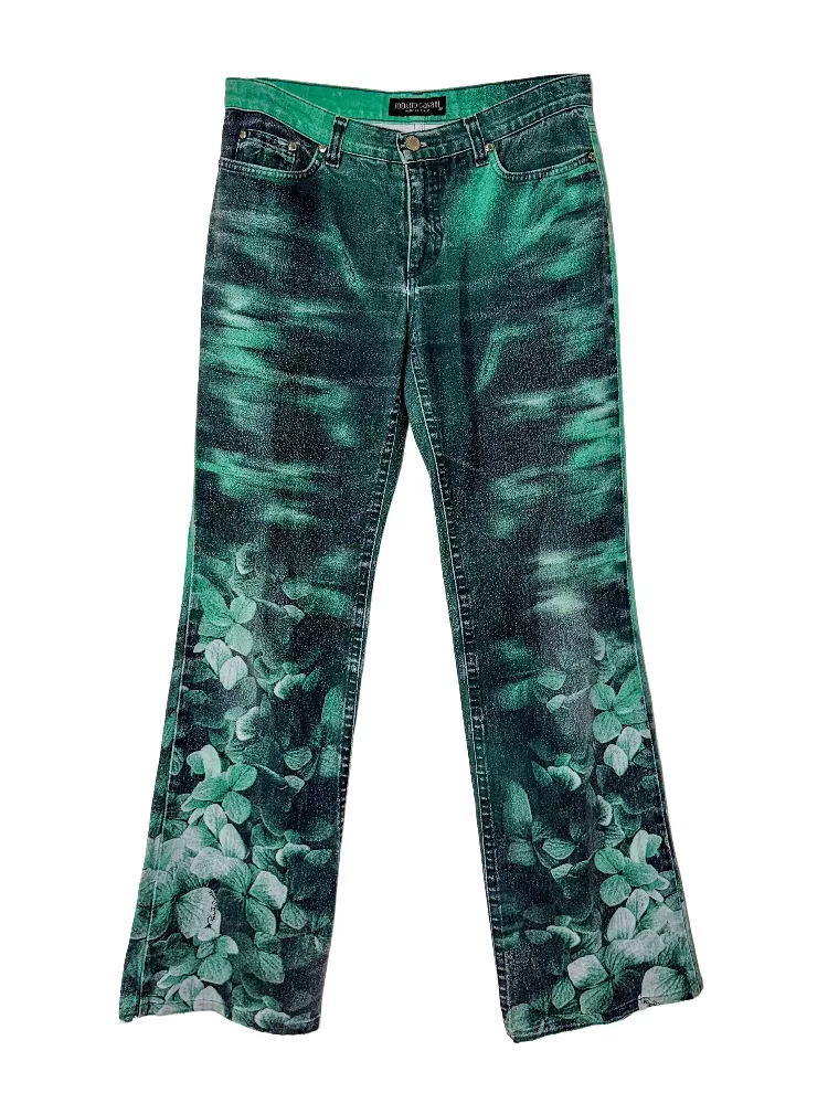 Roberto Cavalli 90s Floral Green Jeans