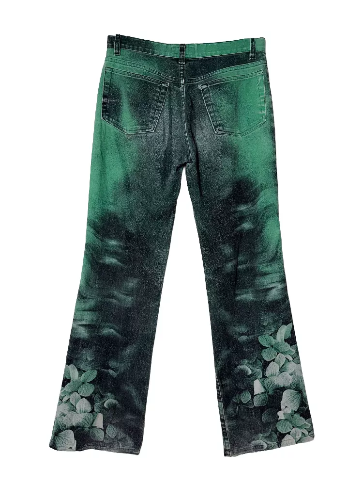 Roberto Cavalli 90s Floral Green Jeans - Image 2