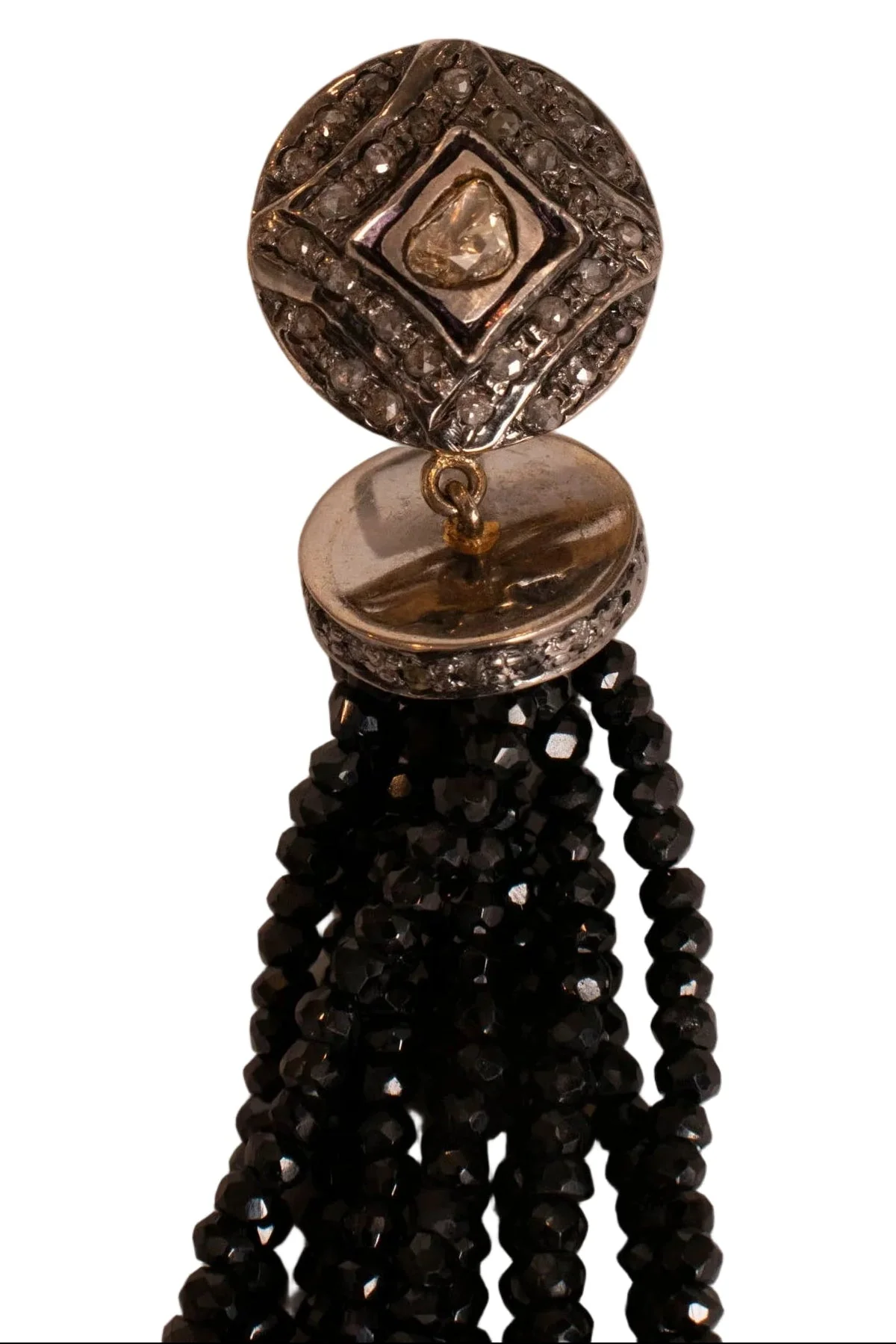 Rough Diamond Black Tassel Pierced Earrings - Image 4