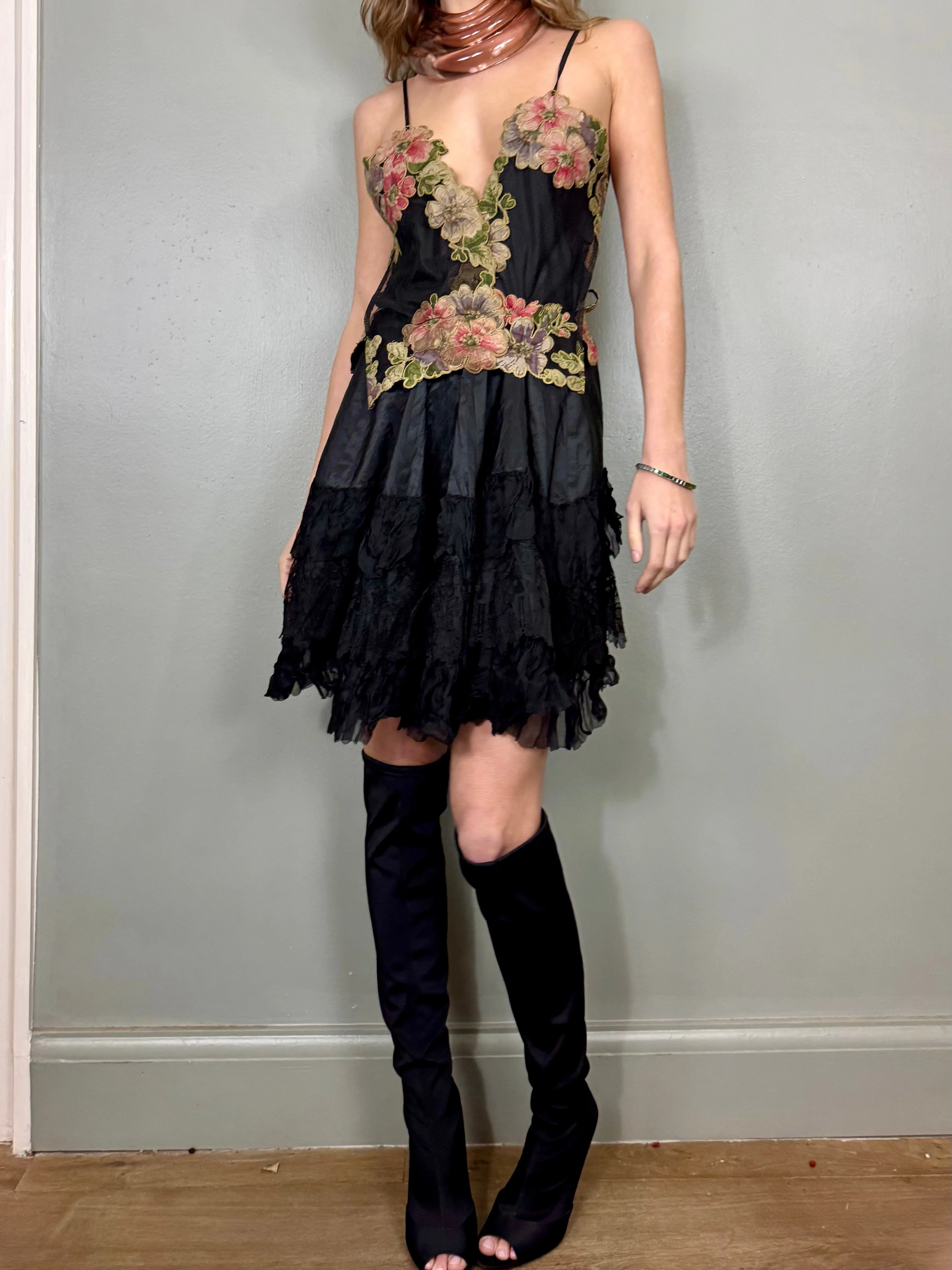 Sarita, reworked floral and Victorian silk frill skirt dress - Image 14