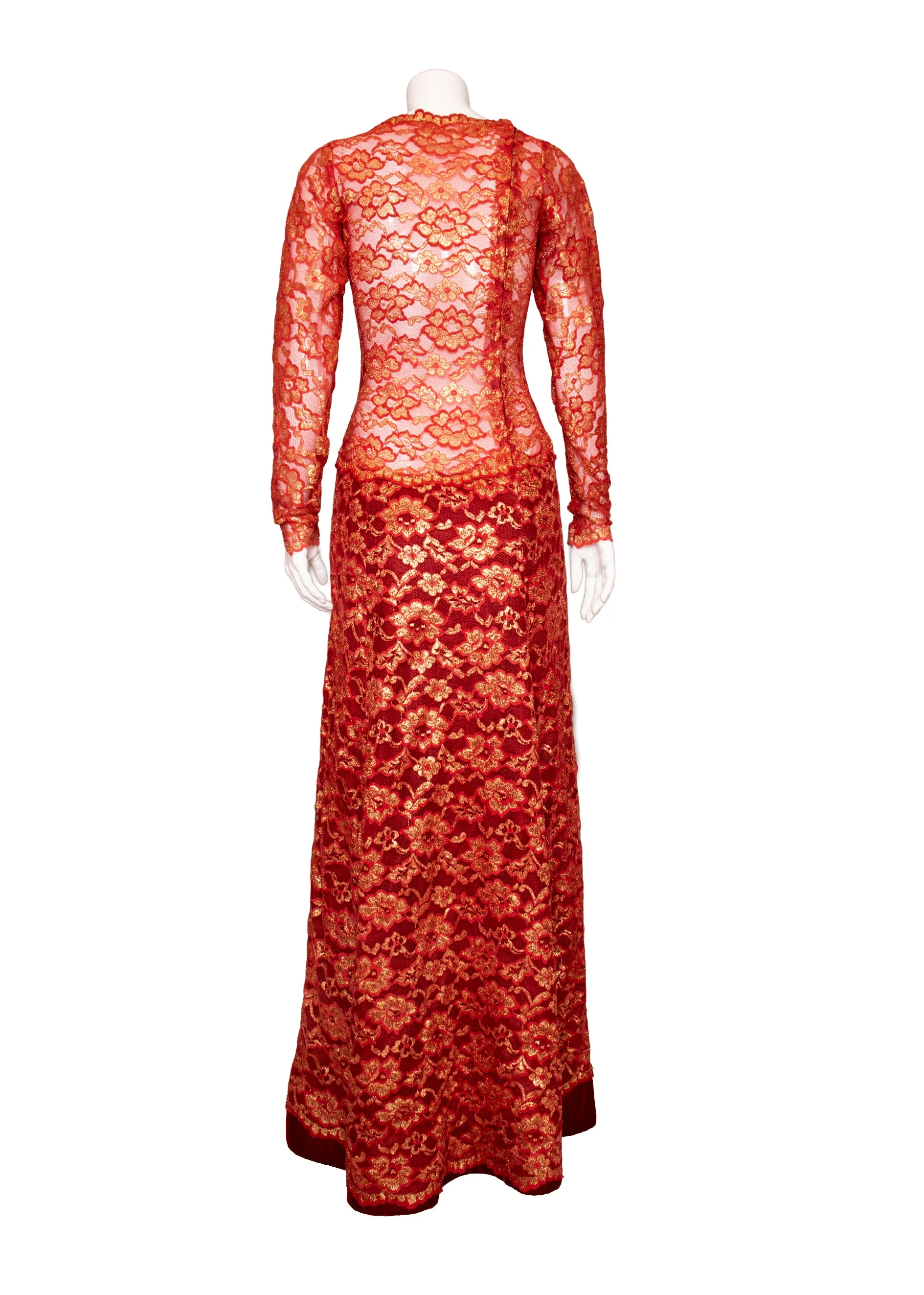 Scaasi Red & Gold Lace Gown - Image 43