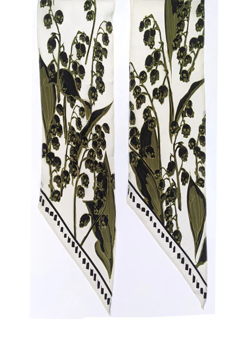 Skull Flower Ivory Classic Skinny Scarf - Image 3