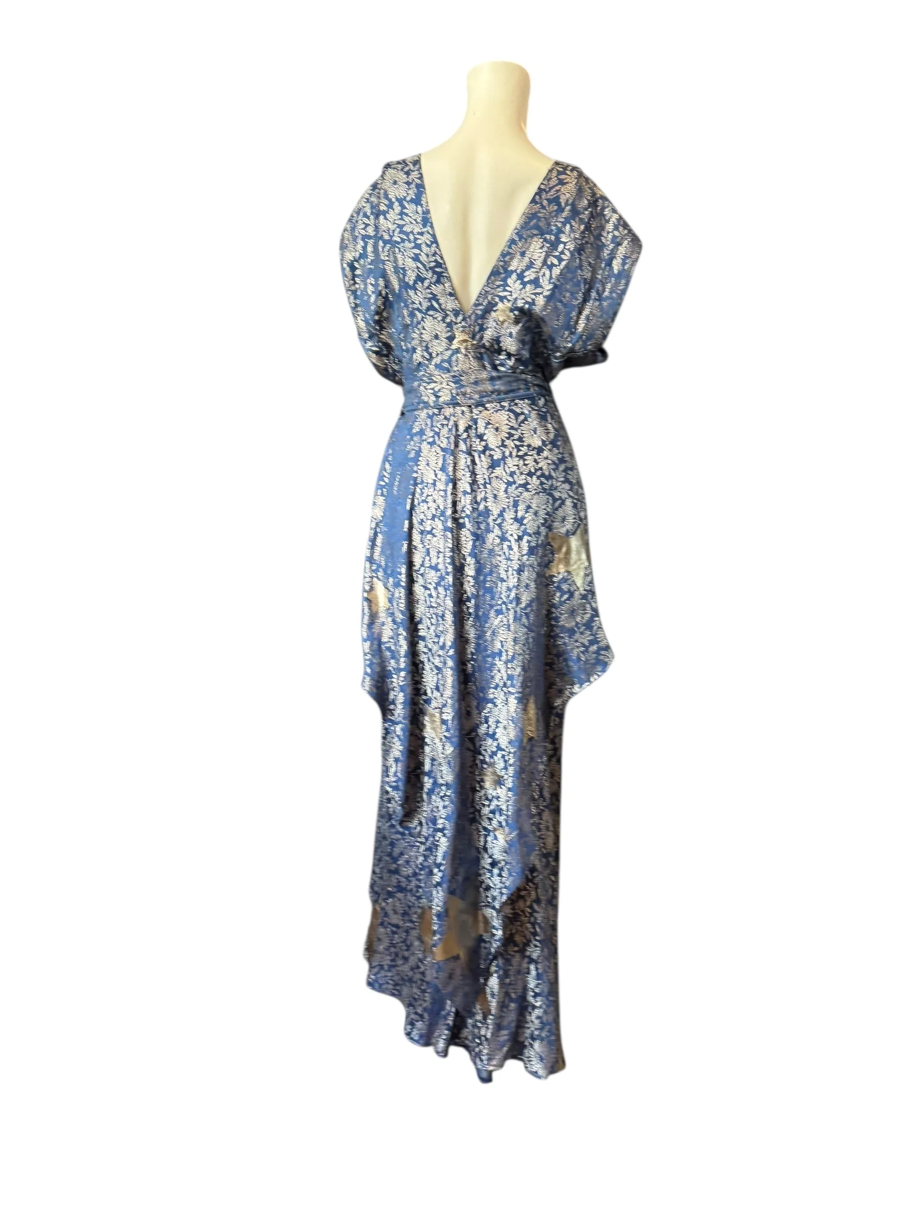 Slay, 30s blue and silver lamé bias cut dress with silver stars - Image 9