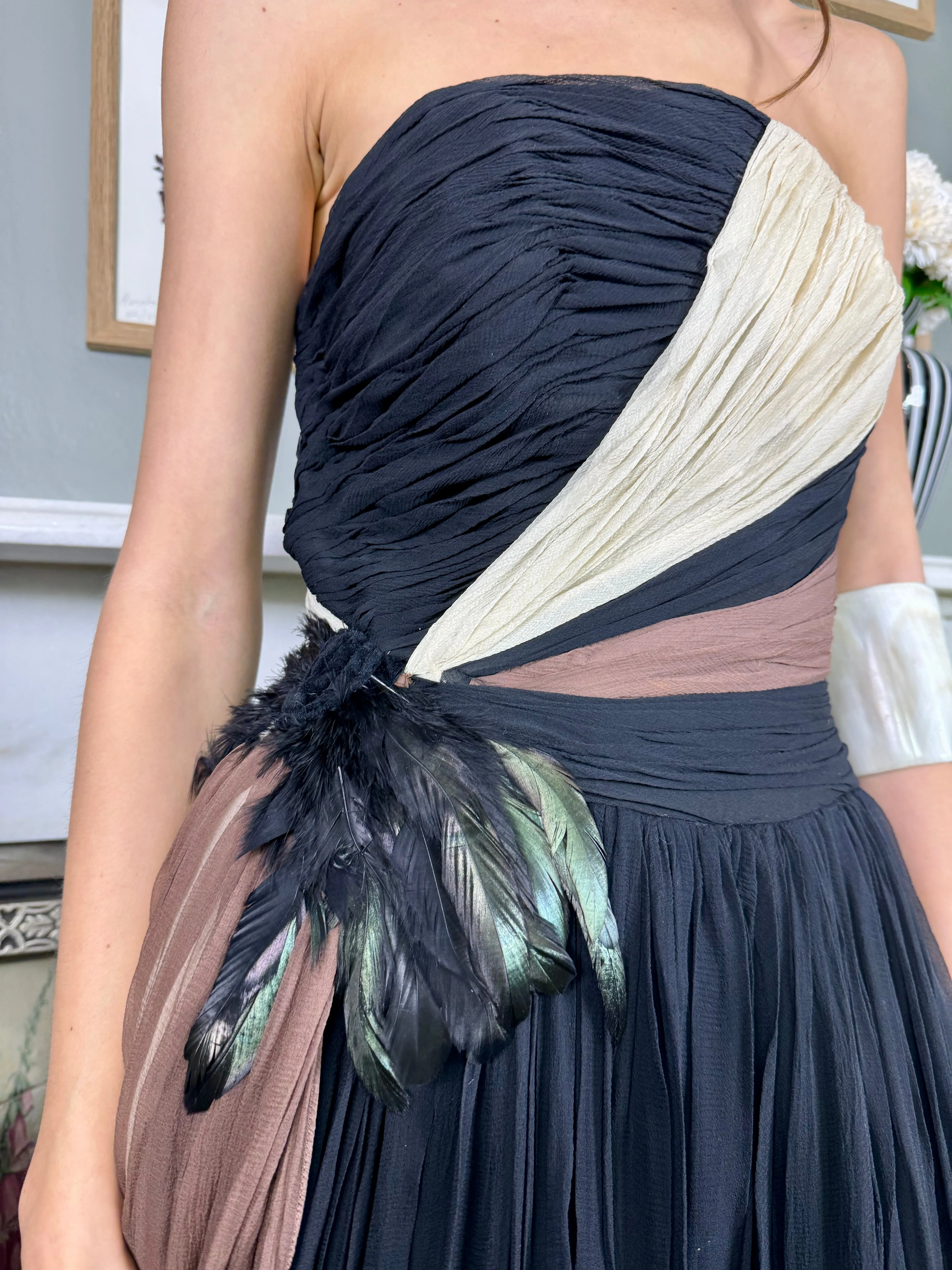 Sully, 40s chiffon draped bustier dress - Image 3