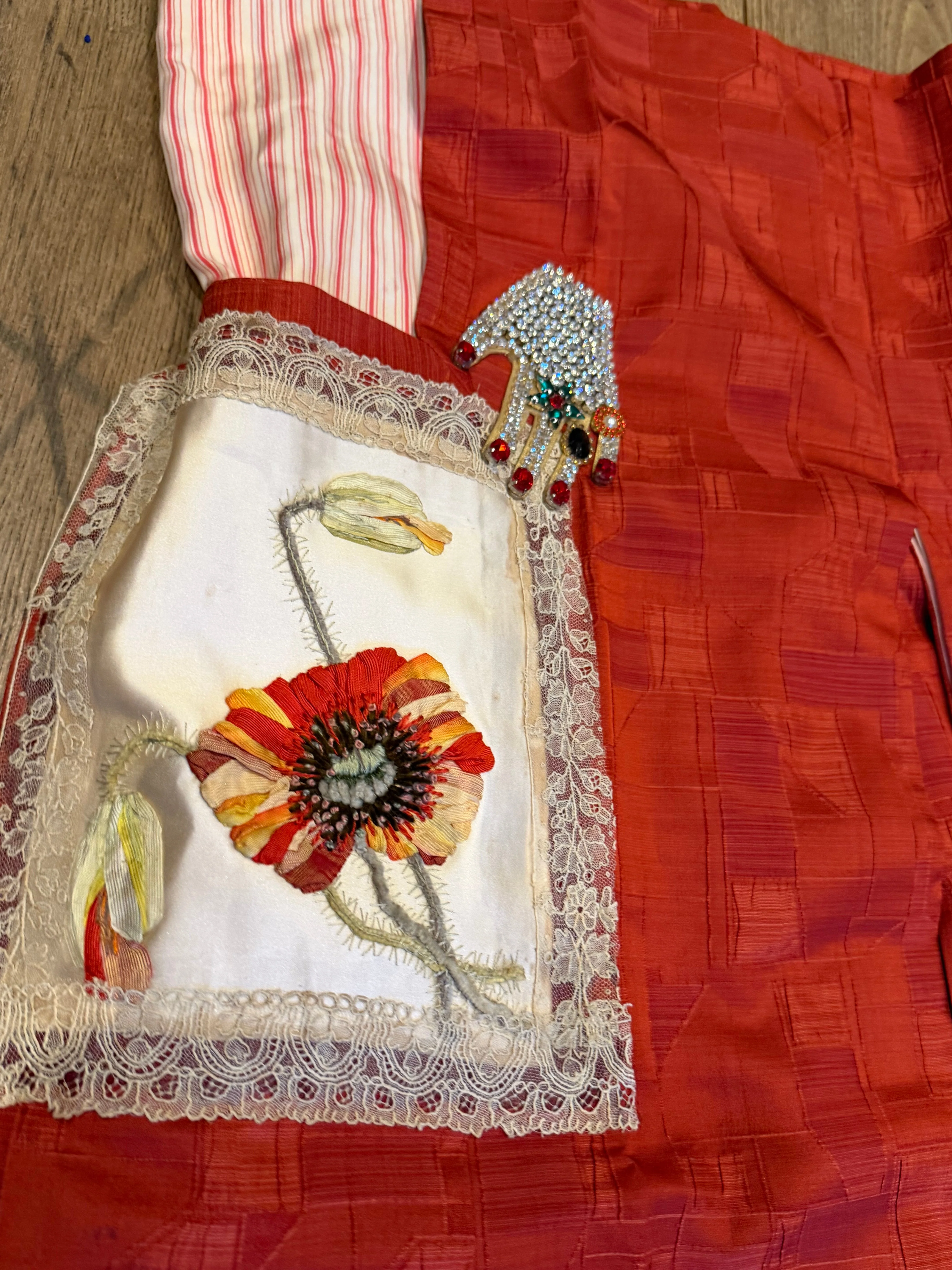 Tales, 40s a Japanese silk damask burnt orange kimono jacket with Victorian floral and lace motifs - Image 39