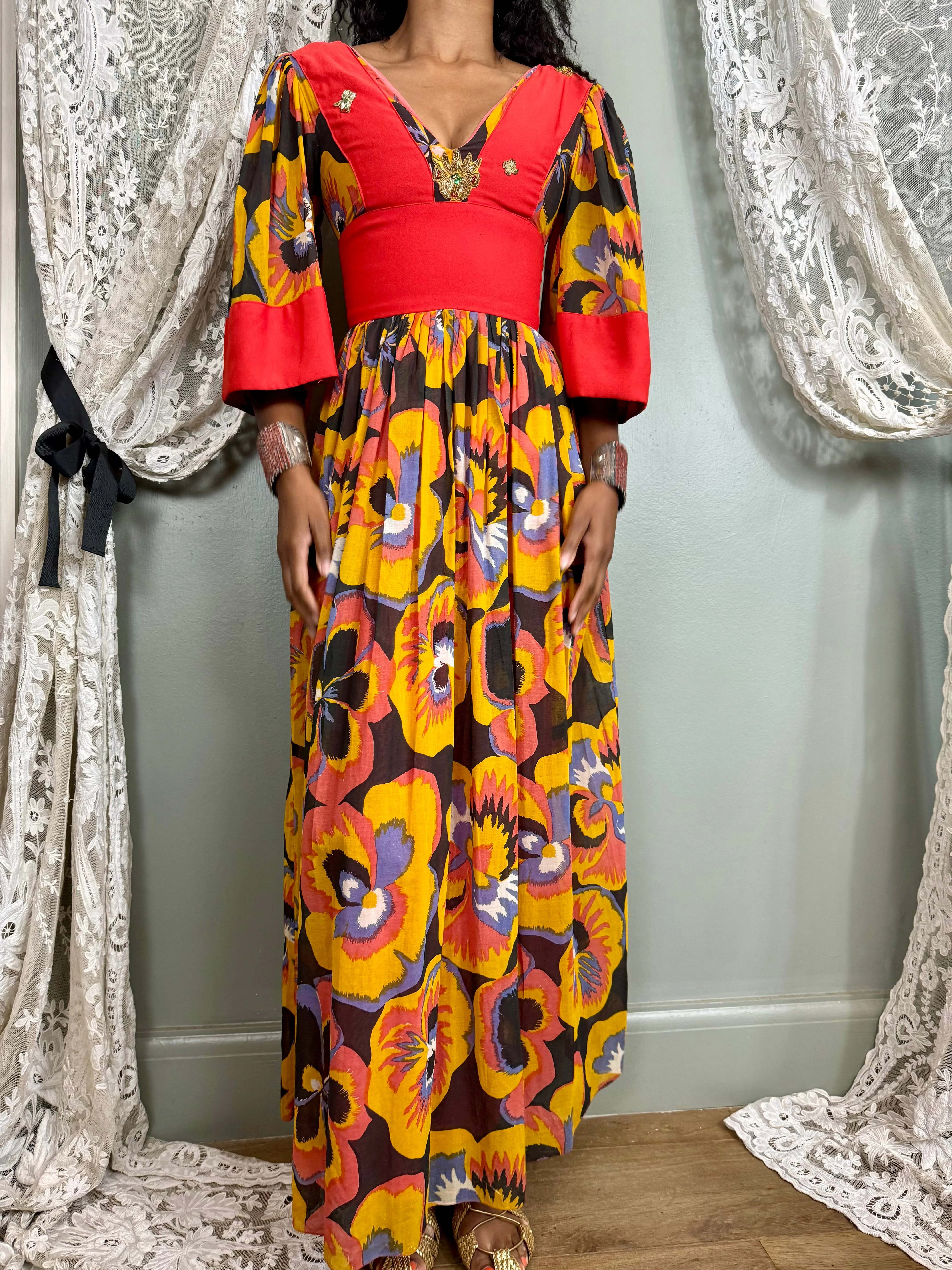 Thea Porter, 60s Rare cotton floral dress - Image 20
