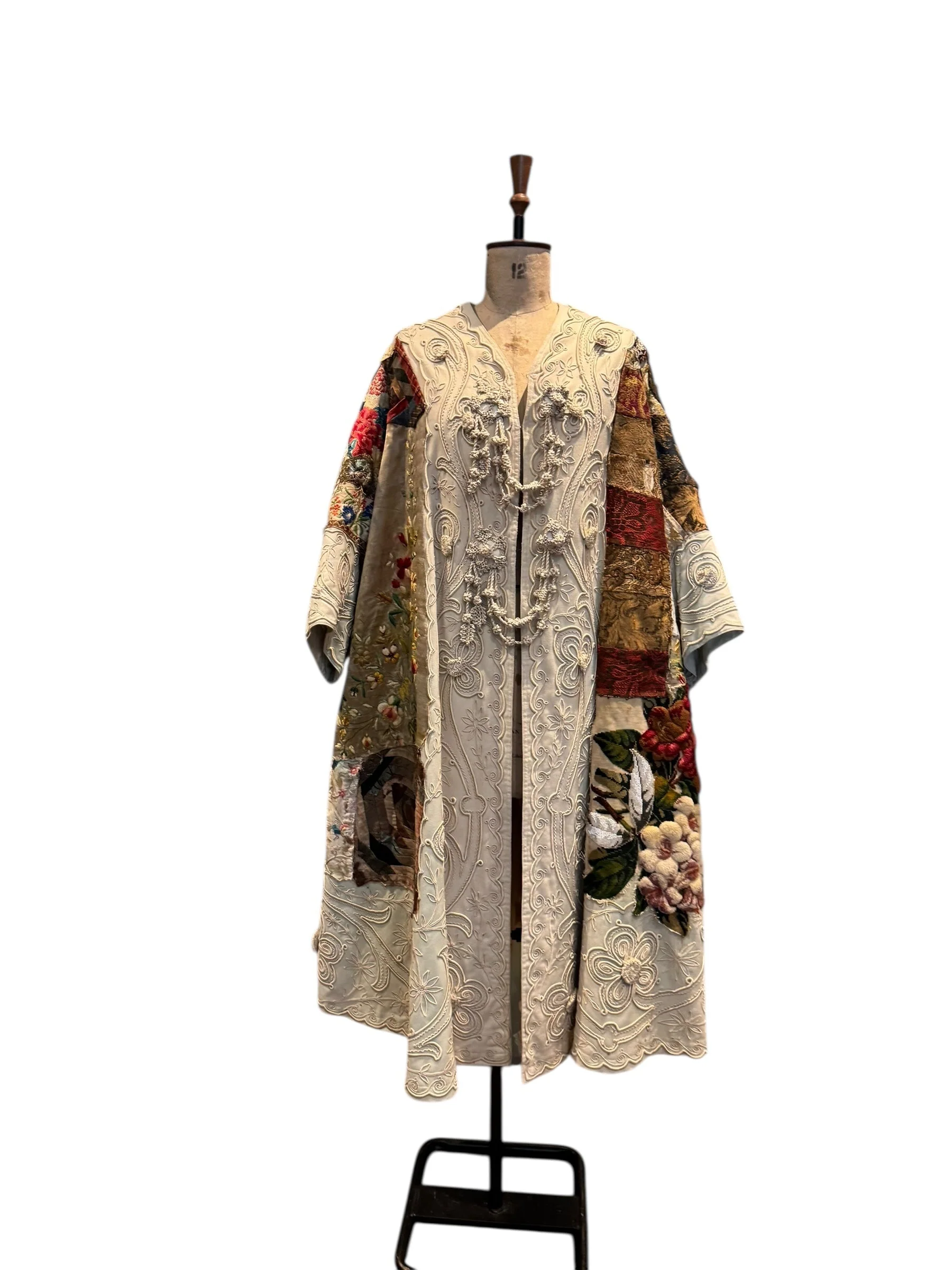 Traina, reworked Museum worthy Victorian, patchwork coat with original gold buttons - Image 3
