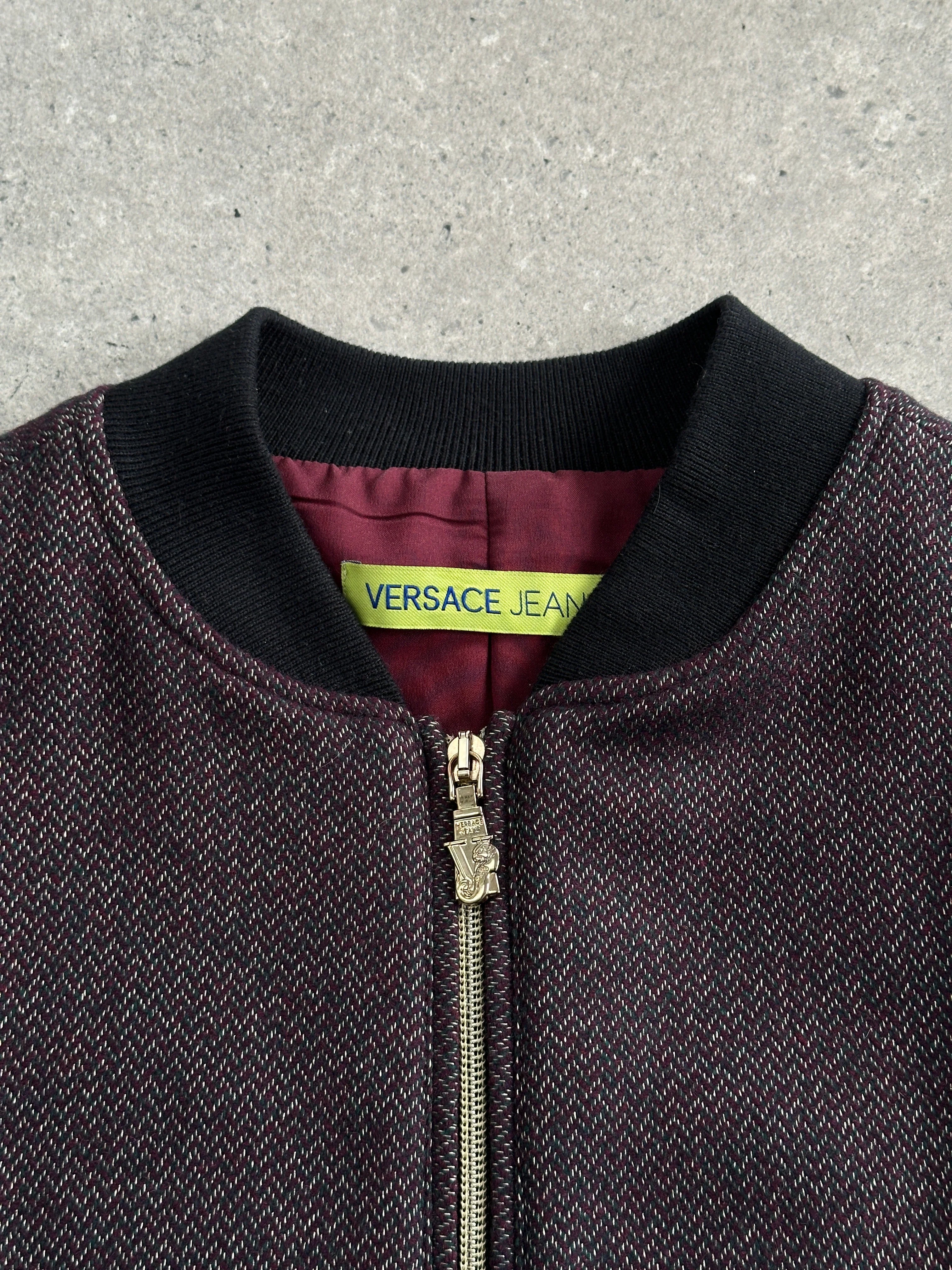 Versace Jeans 2000s Wool Herringbone Bomber Jacket - S/M - Image 13