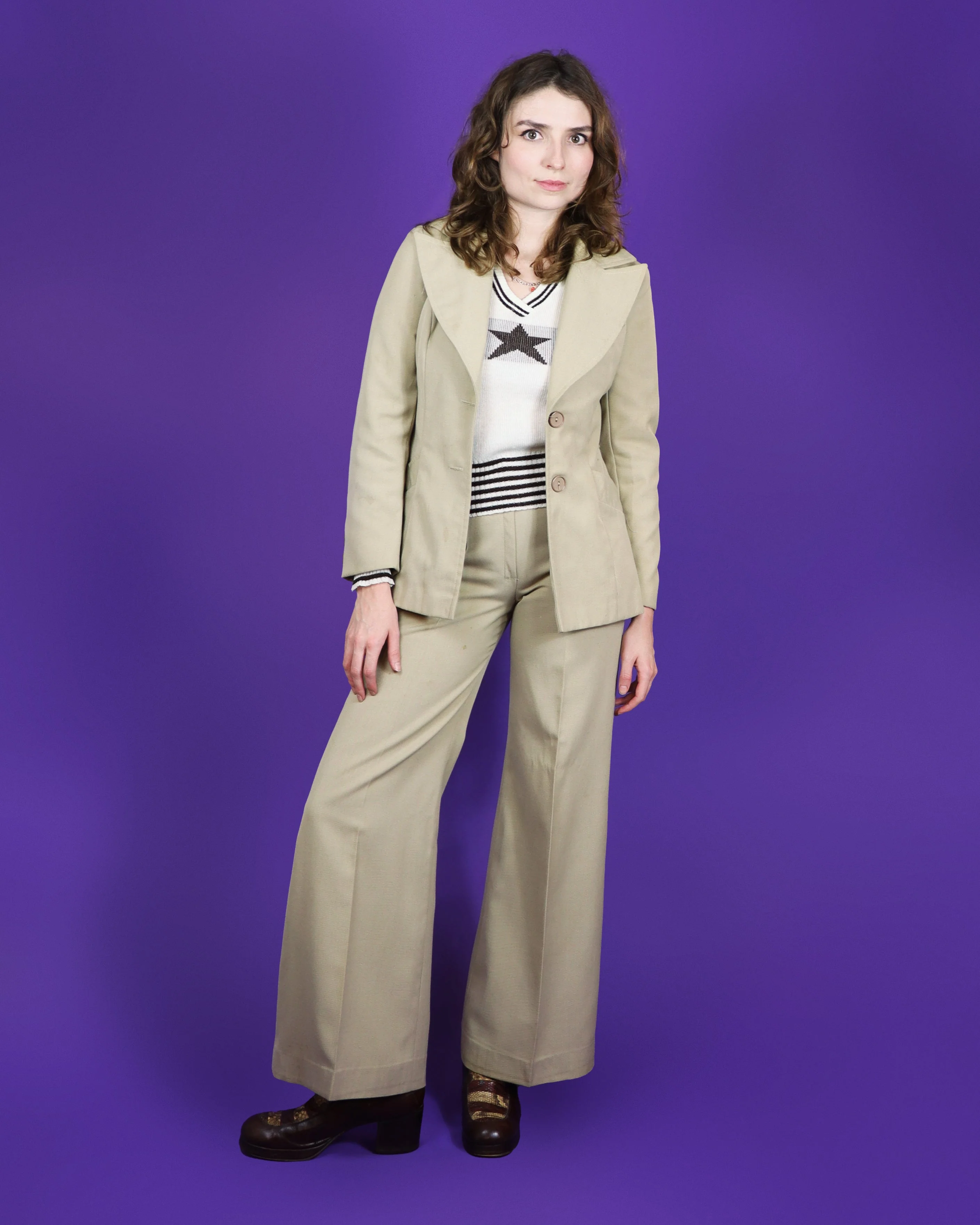 Vintage 1970s Beige Trouser Suit - Image 115