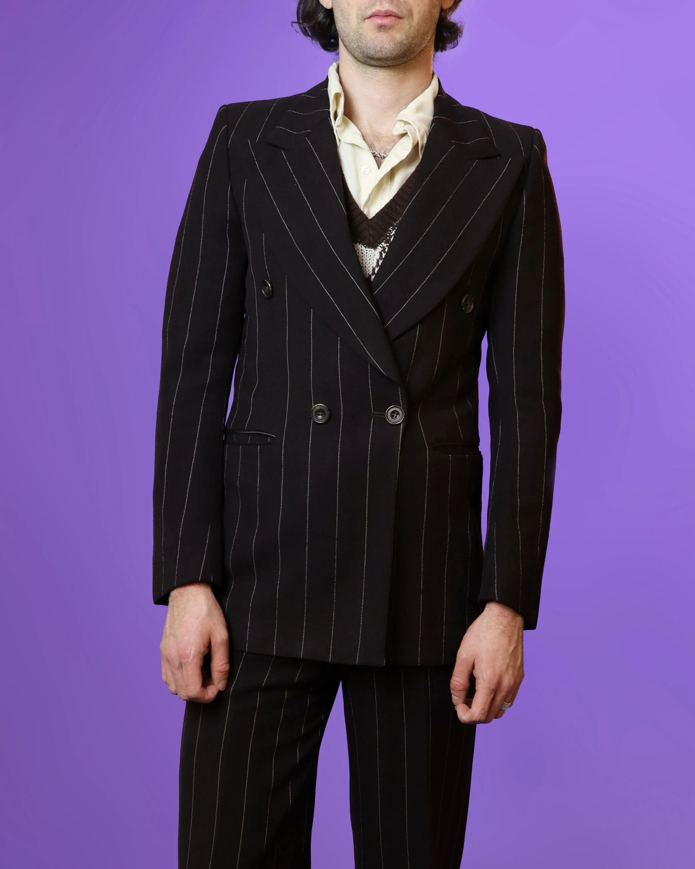 Vintage 1970s Brown Pinstripe Double Breasted Suit - Image 104