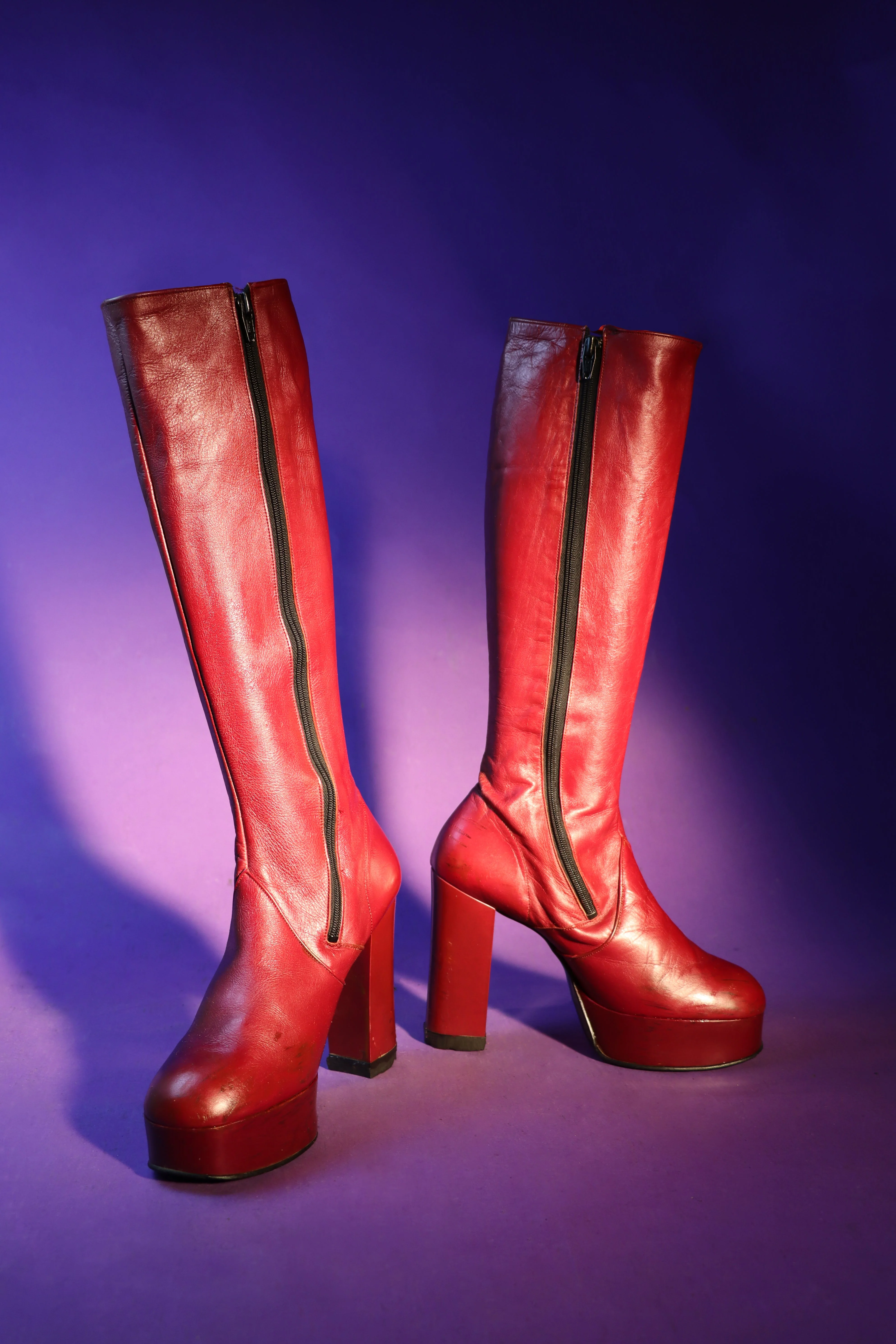 Vintage 1970s Burgundy Platform Boots - Image 145