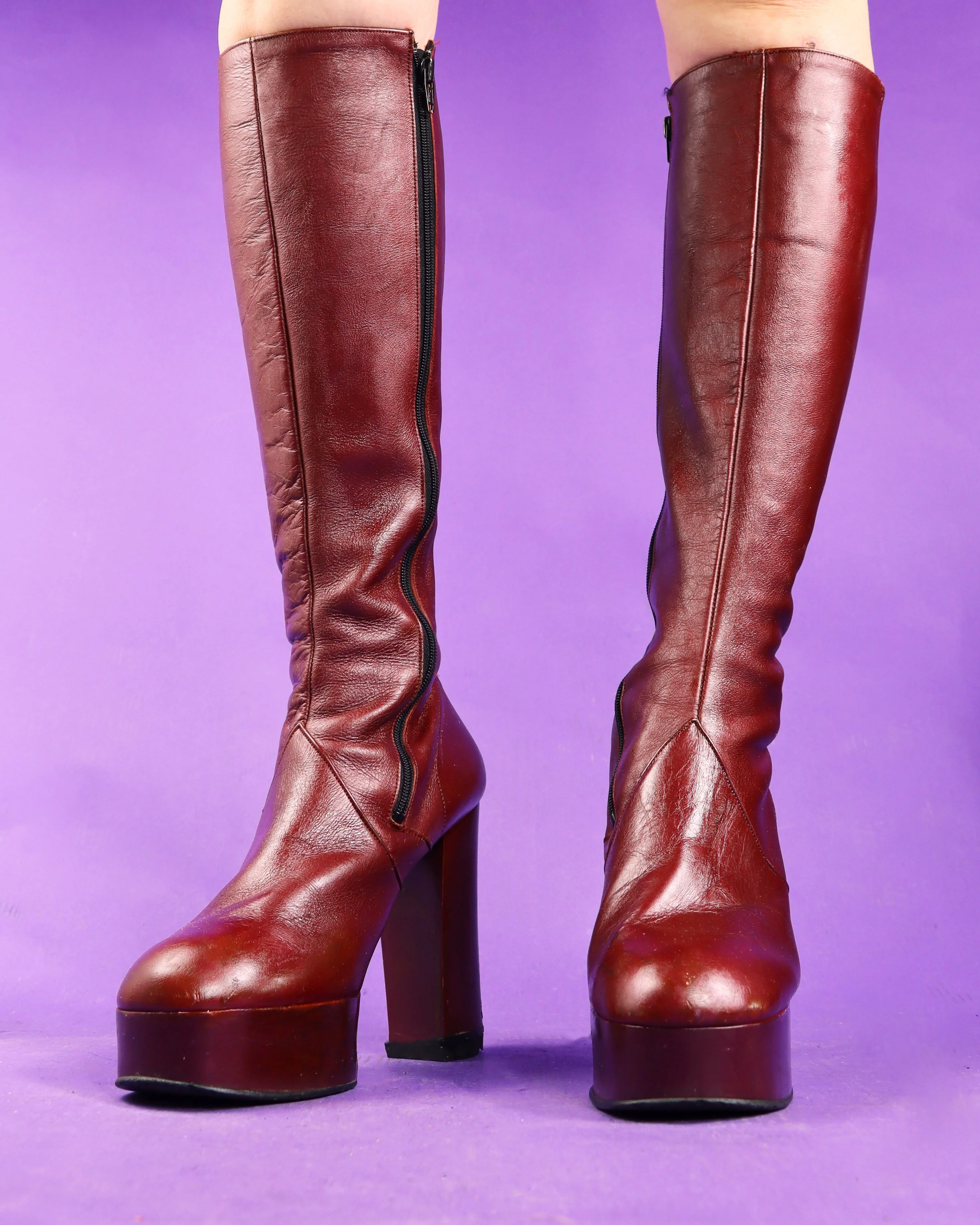 Vintage 1970s Burgundy Platform Boots - Image 161