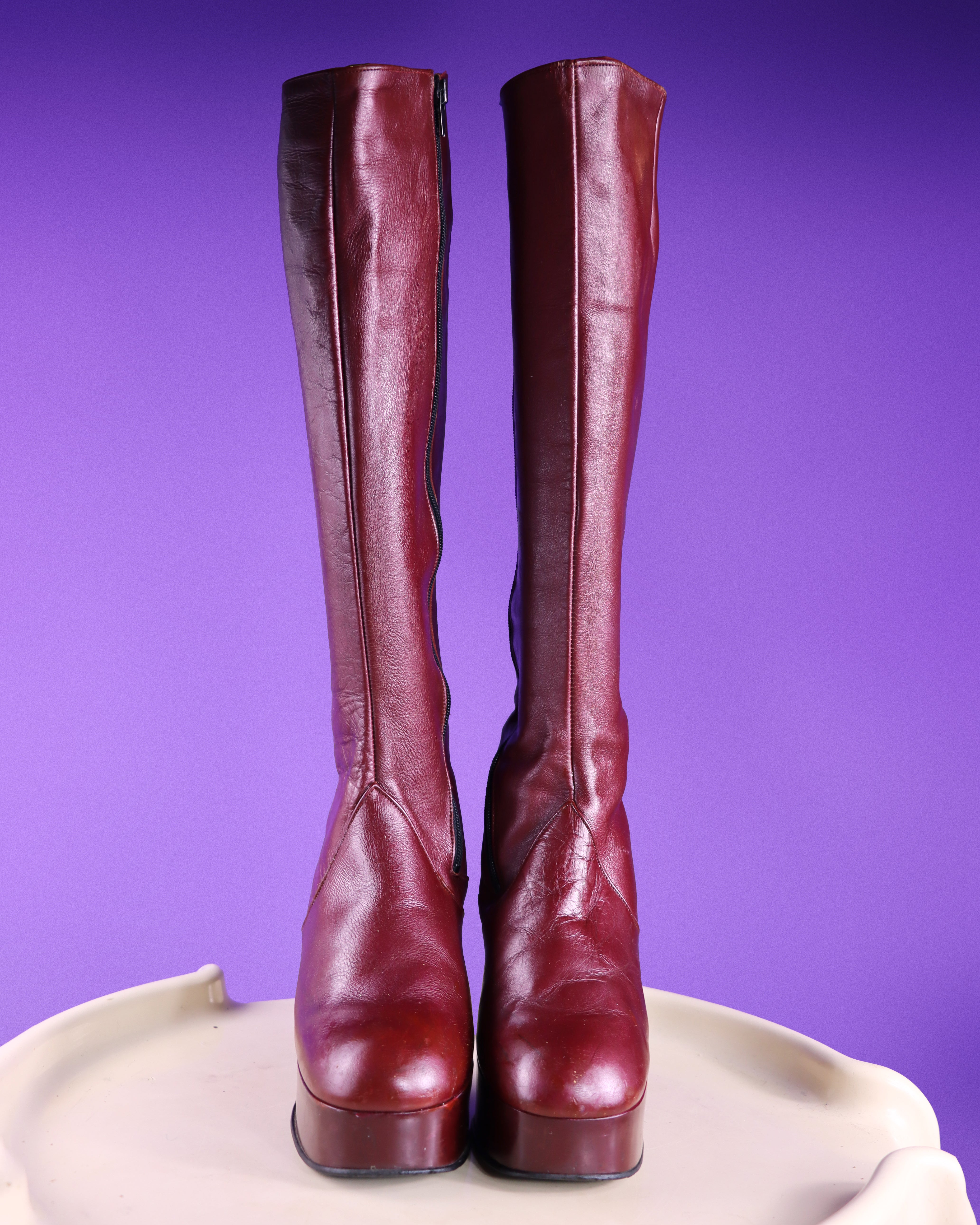 Vintage 1970s Burgundy Platform Boots - Image 49